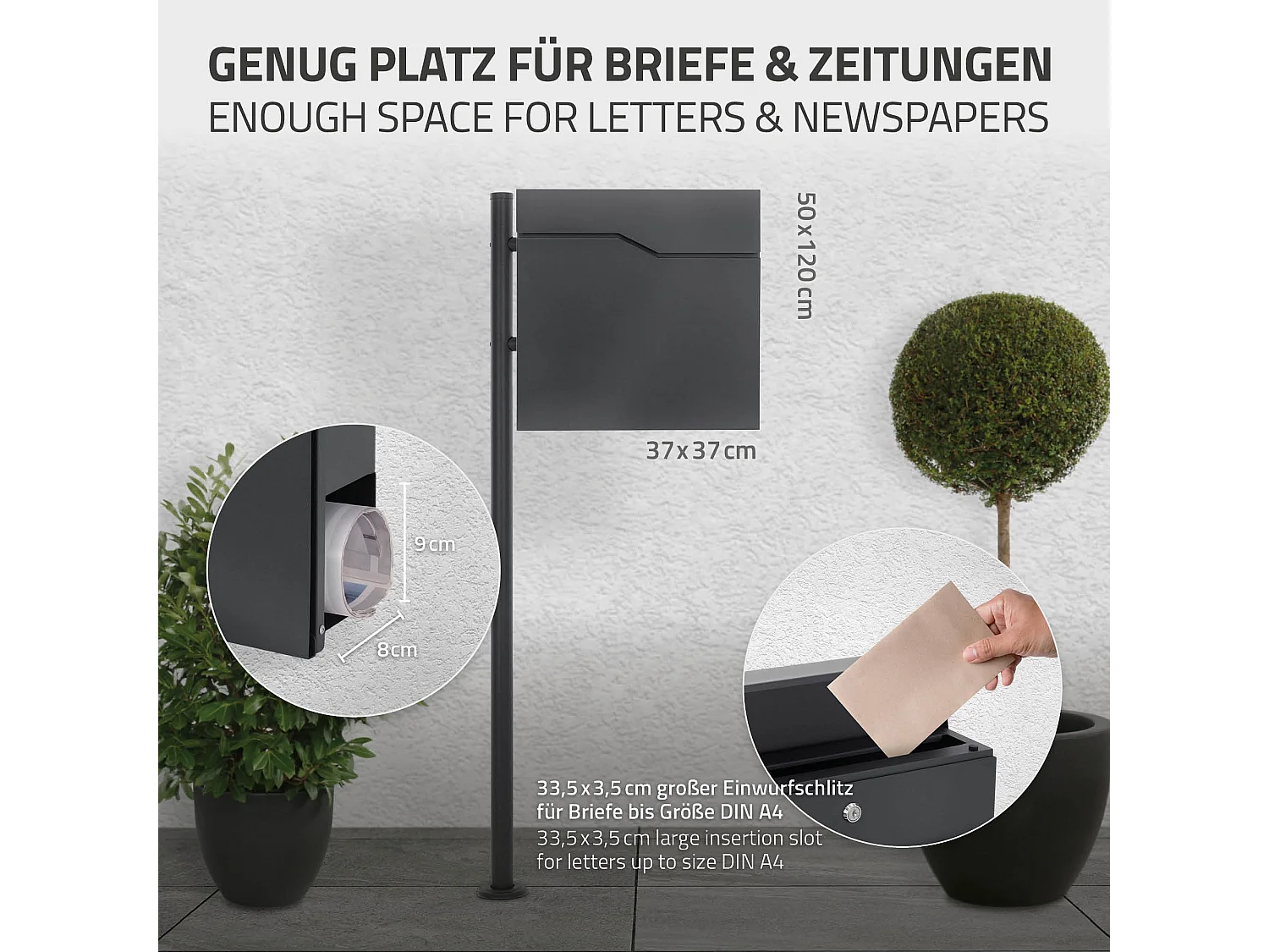 Boîte aux lettres sur une pied anthracite boîte postale en acier  ML-Design