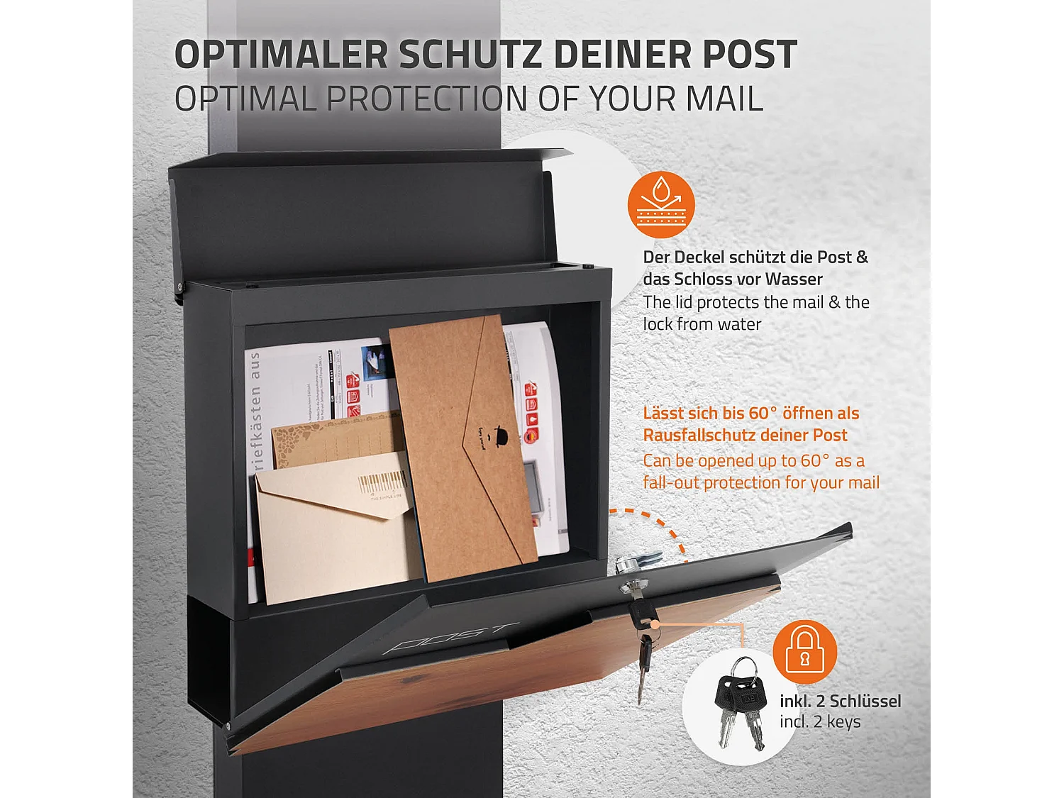 Boîte aux lettres sur pied boîte postale anthracite/aspect bois  ML-Design