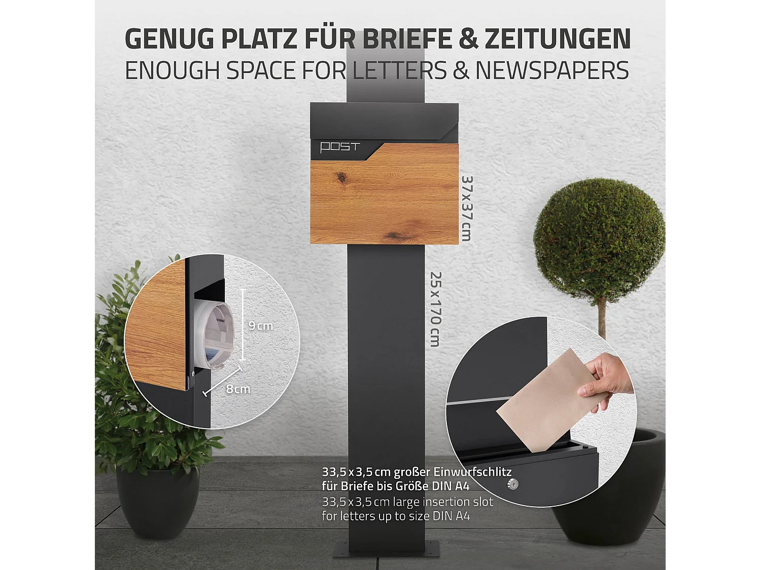 Boîte aux lettres sur pied boîte postale anthracite/aspect bois  ML-Design