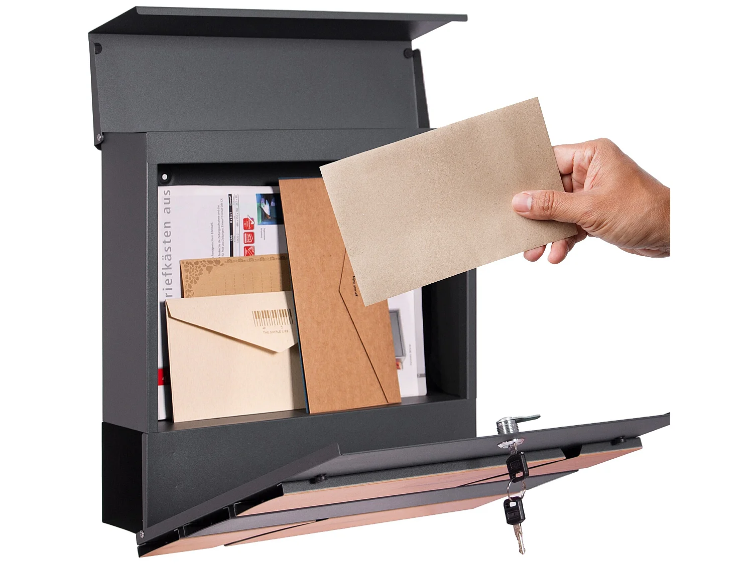 Buzón cartas periódico correos moderno acero antracita óptica madera con soporte