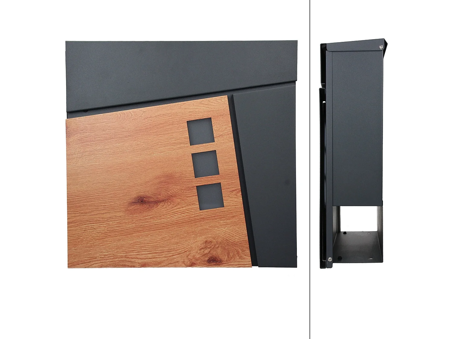 Buzón exterior con soporte 120cm y compartimento periódicos negro diseño madera