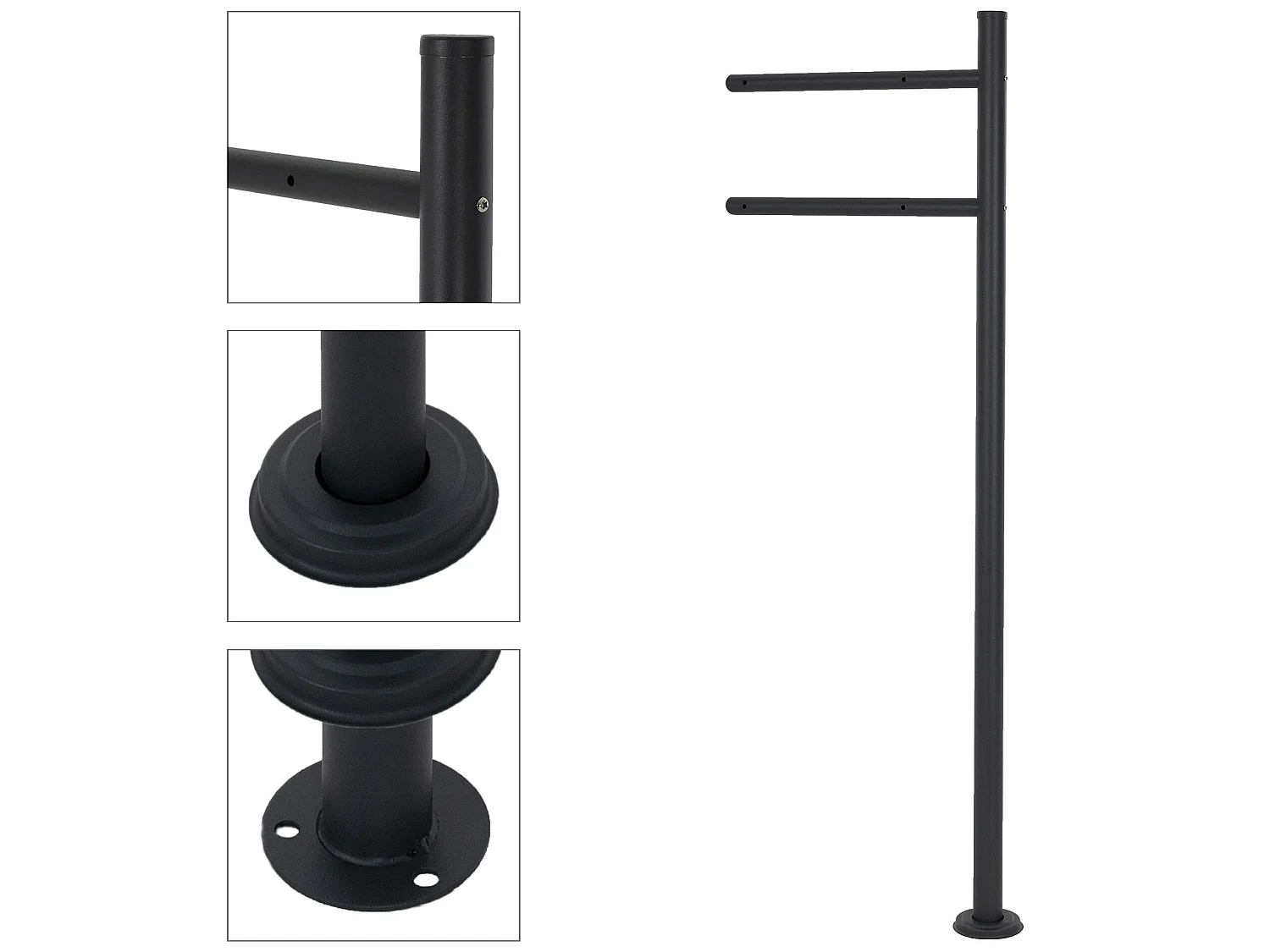 Buzón exterior con soporte 120cm y compartimento periódicos negro diseño madera