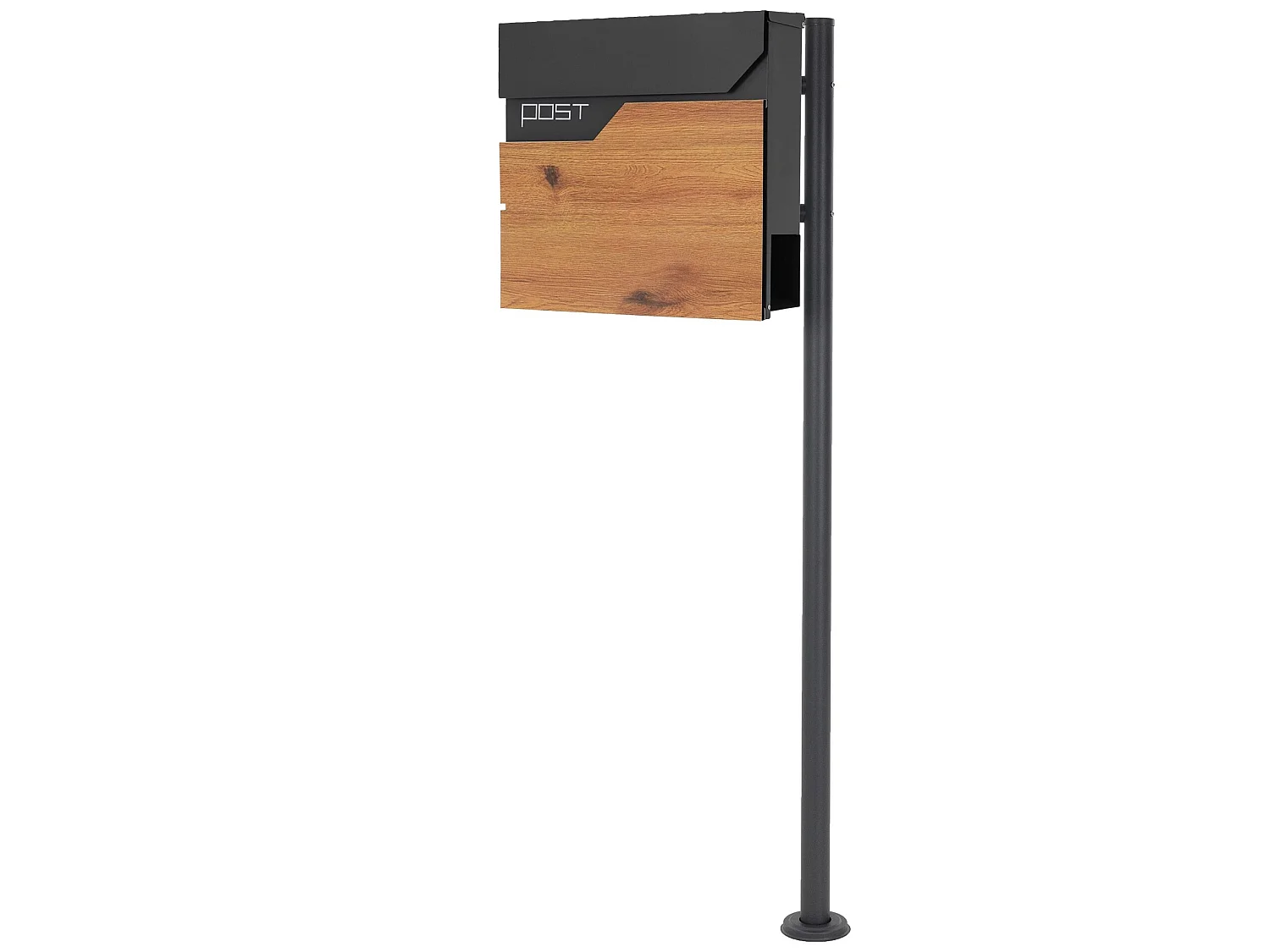 Buzón para cartas y periódico 37x37 cm acero antacita y madera + soporte lateral