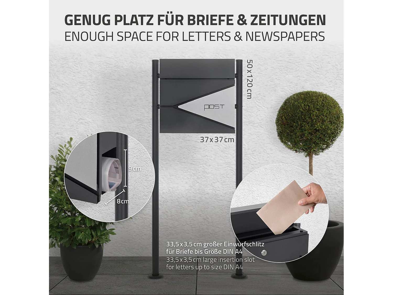 Boîte aux lettres sur pieds boîte postale anthracite/argent  ML-Design