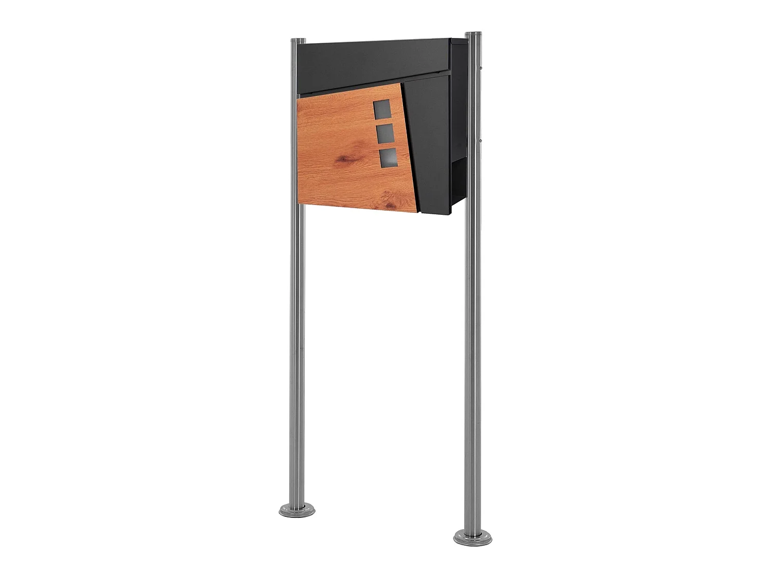 Boîte aux lettres anthracite/aspect bois avec support acier argenté  ML-Design
