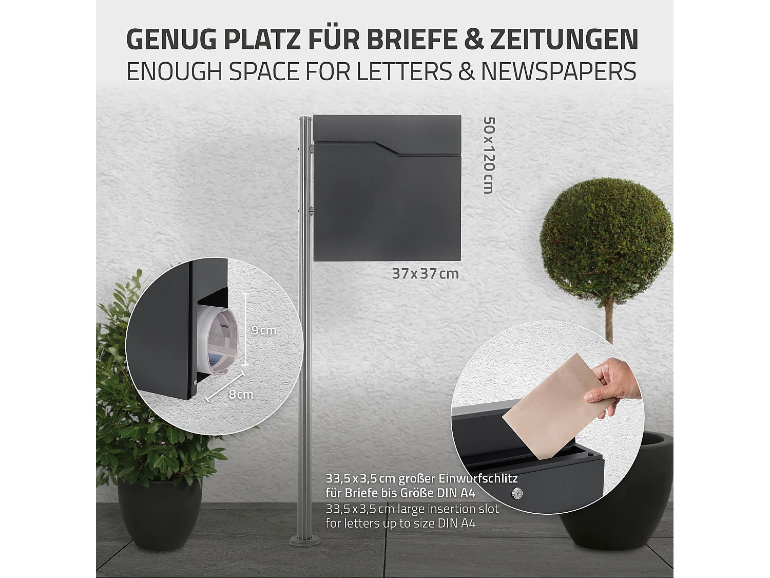 Cassetta postale con supporto 1 piede in acciaio inossidabile con tubo giornali