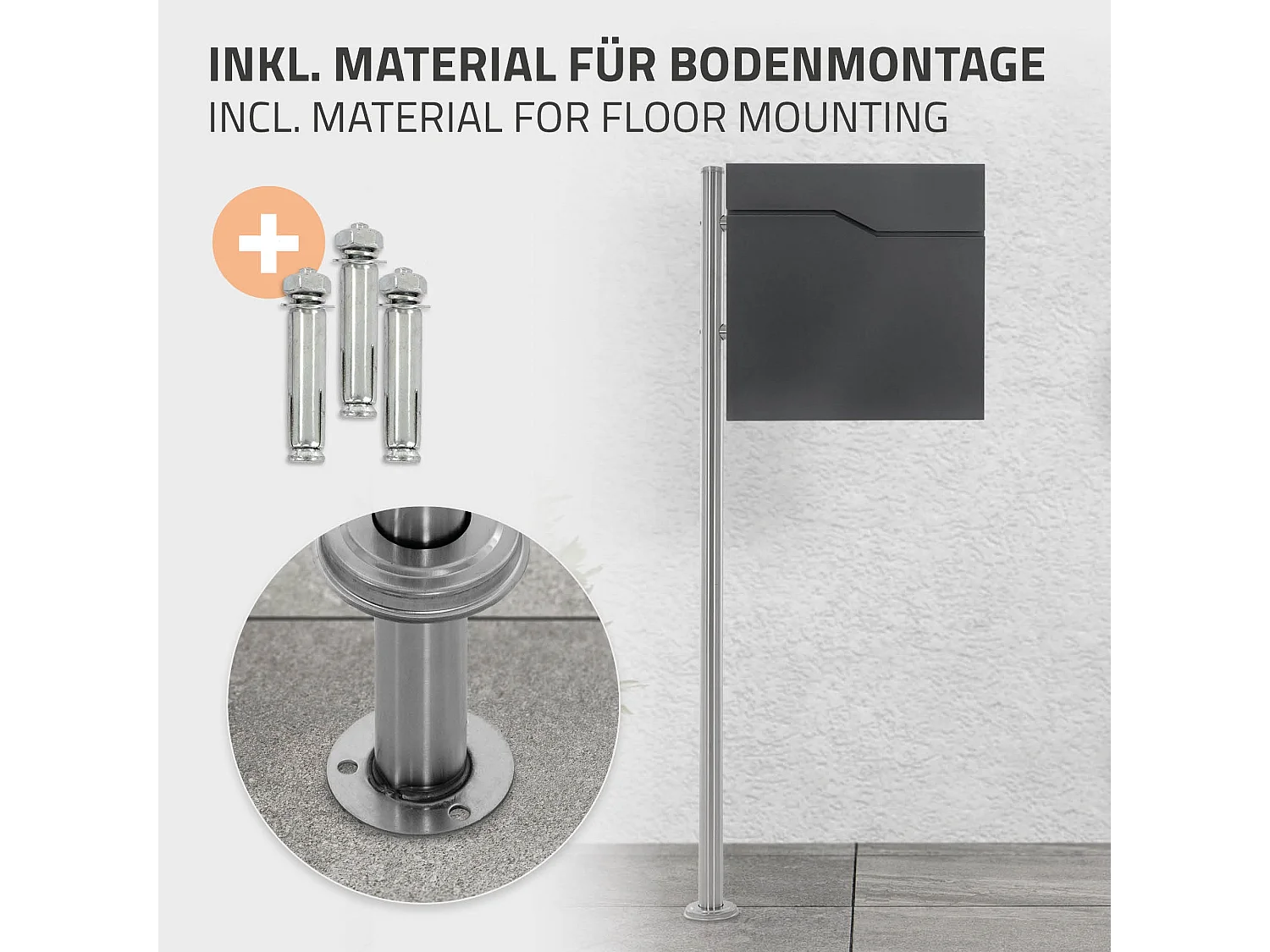 Buzón para cartas 37x37cm con compartimento periódico de acero + soporte lateral