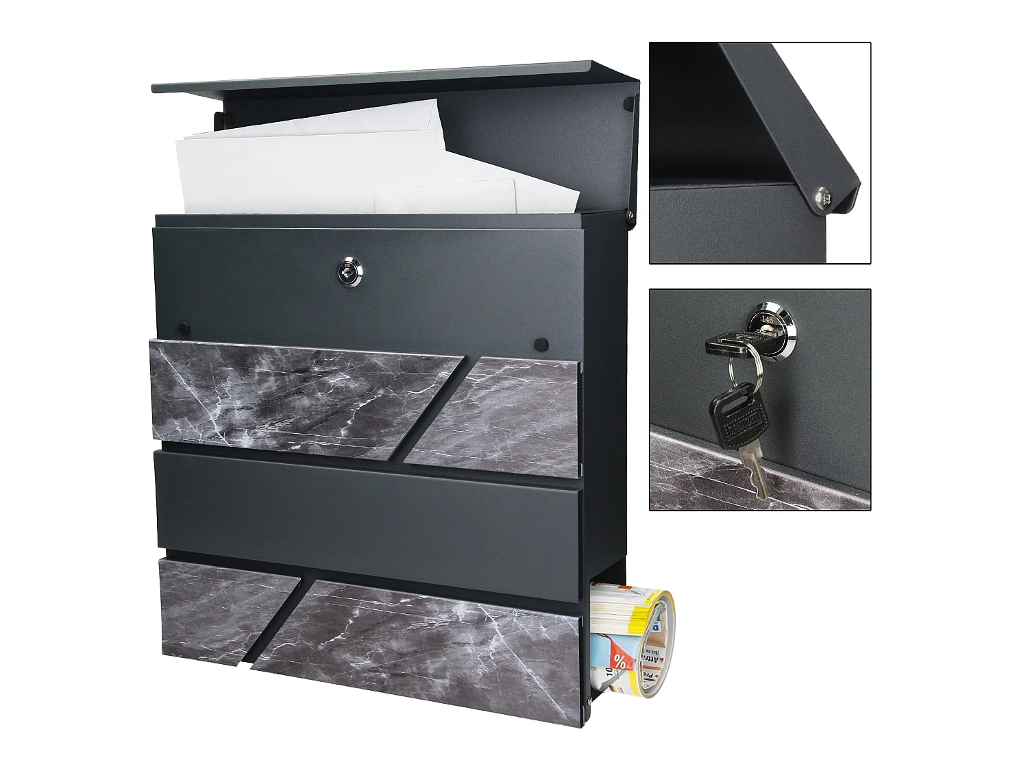 Boîte aux lettres sur pieds boîte postale anthracite aspect marbre noir  ML-Design