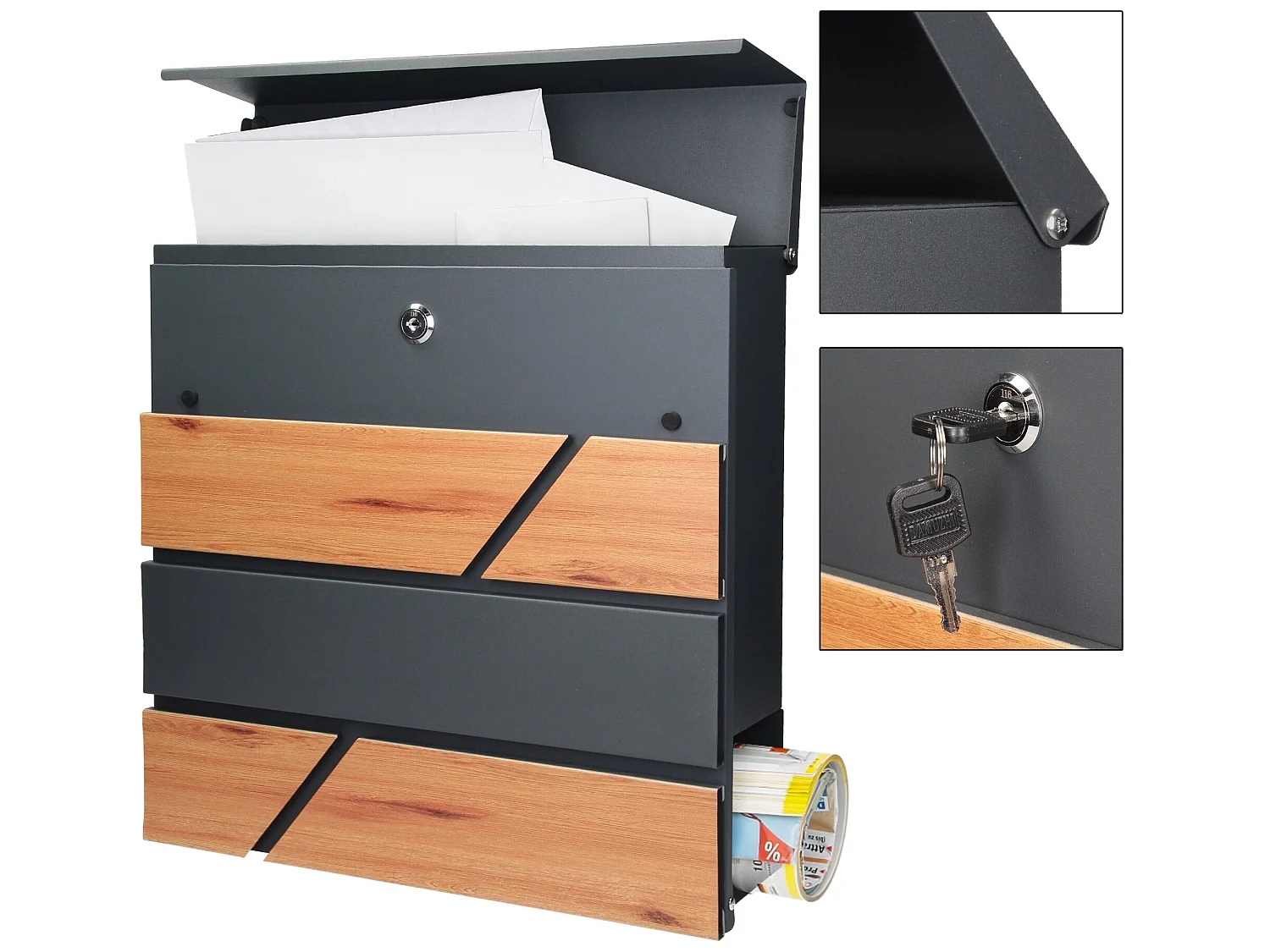 Boîte aux lettres sur pieds boîte postale noir aspect bois  ML-Design