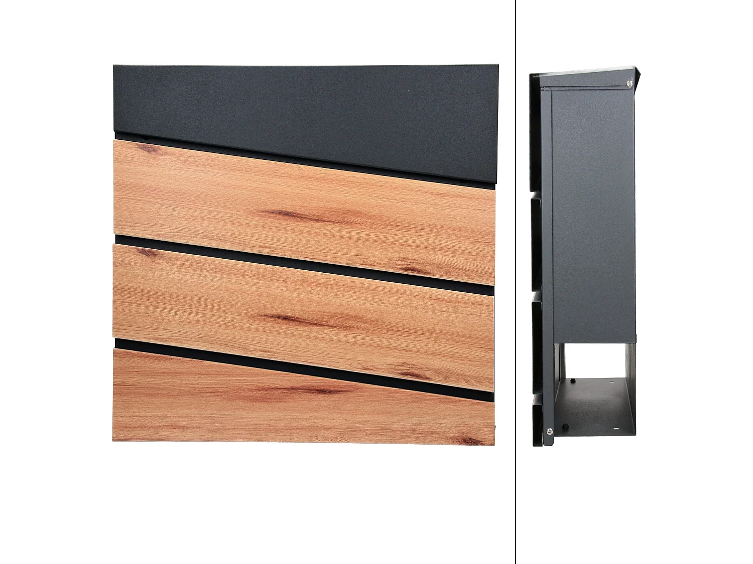 Boîte aux lettres anthracite / imitation bois avec support acier ML-Design
