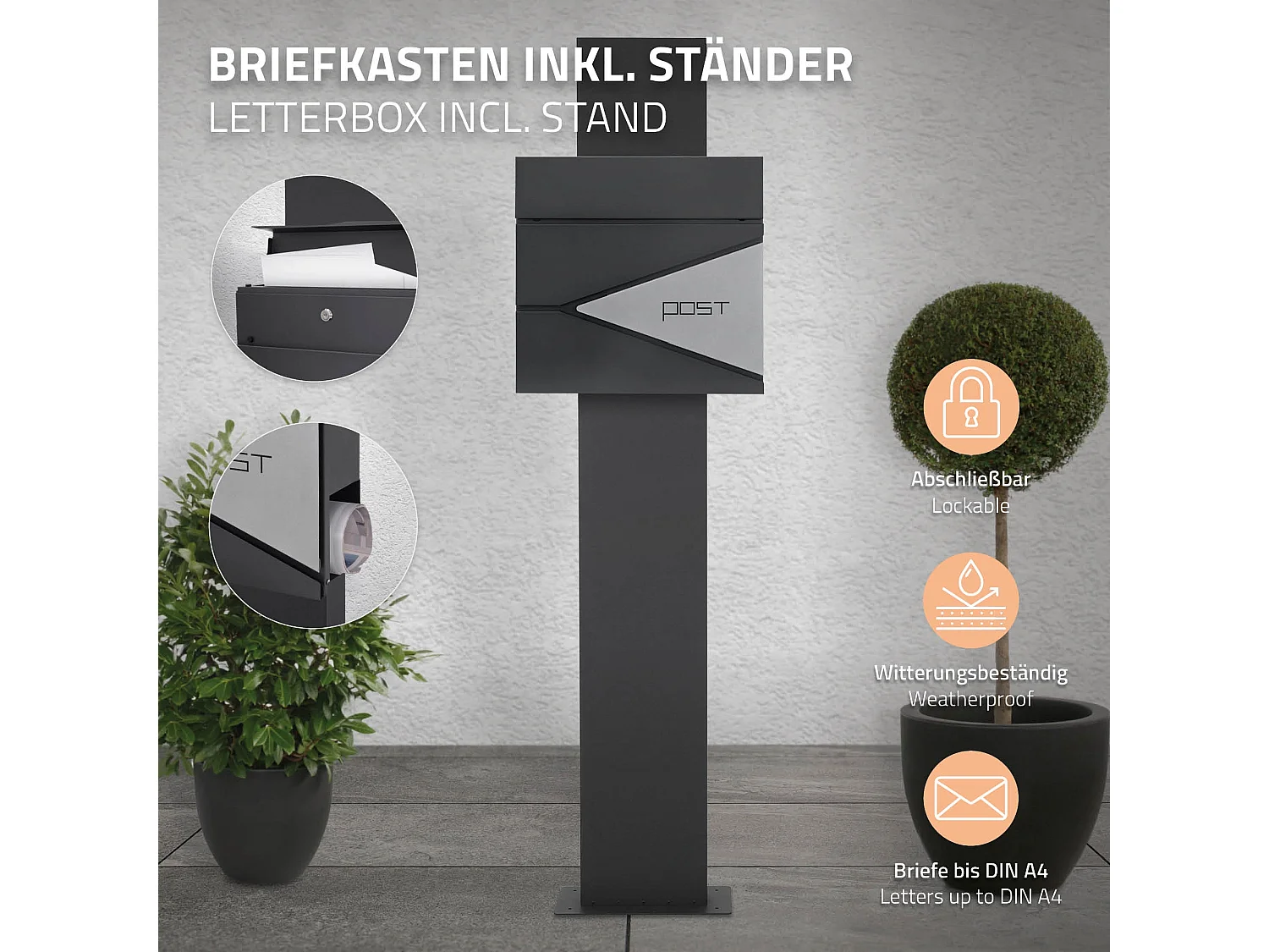 Boîte aux lettres sur pied boîte postale acier anthracite/argent  ML-Design