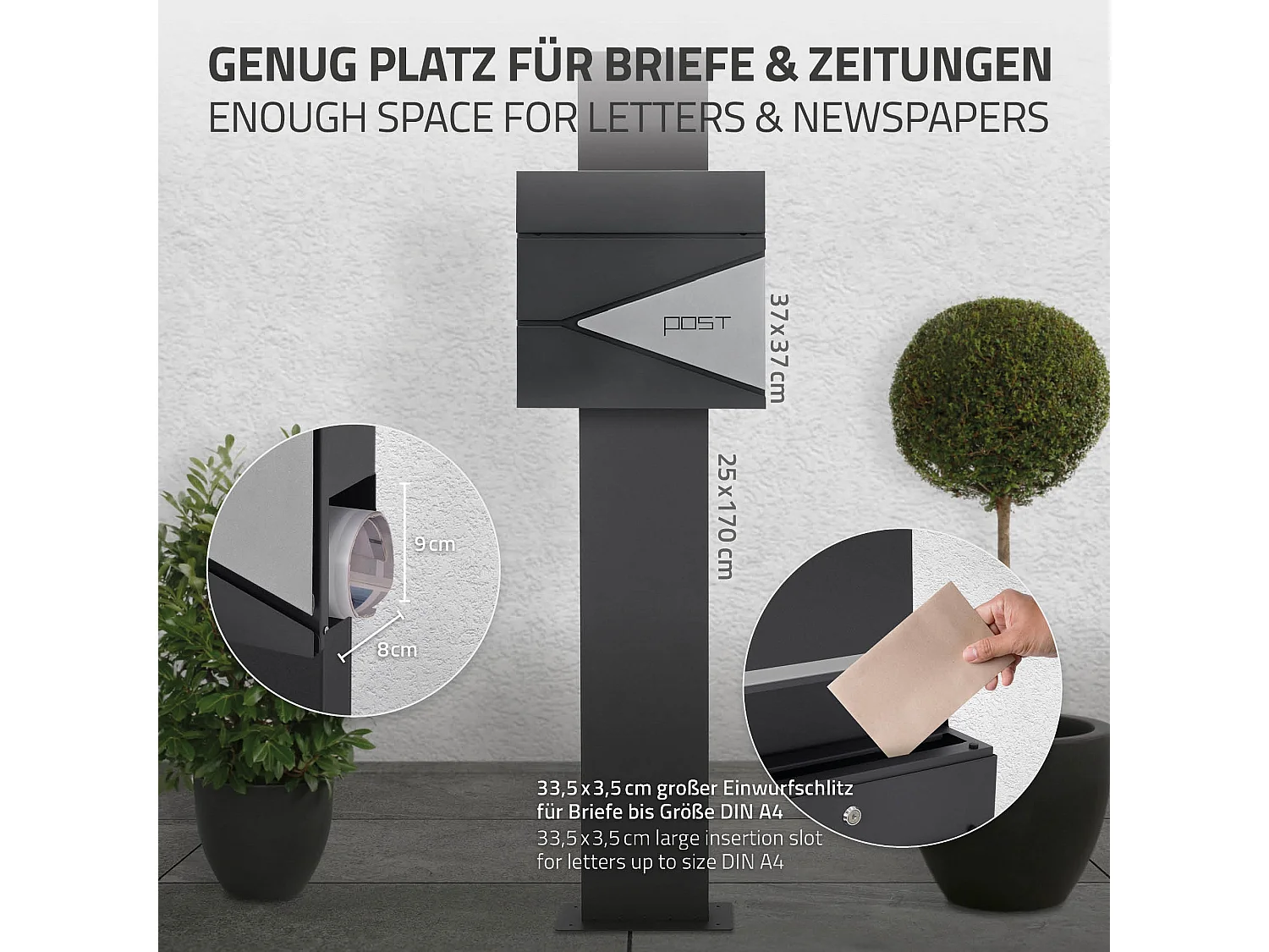 Boîte aux lettres sur pied boîte postale acier anthracite/argent  ML-Design