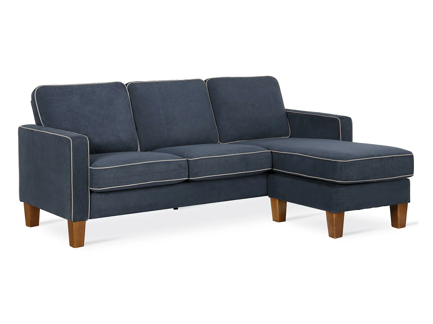 Sofá 3 plazas con chaise longue en chenilla azul