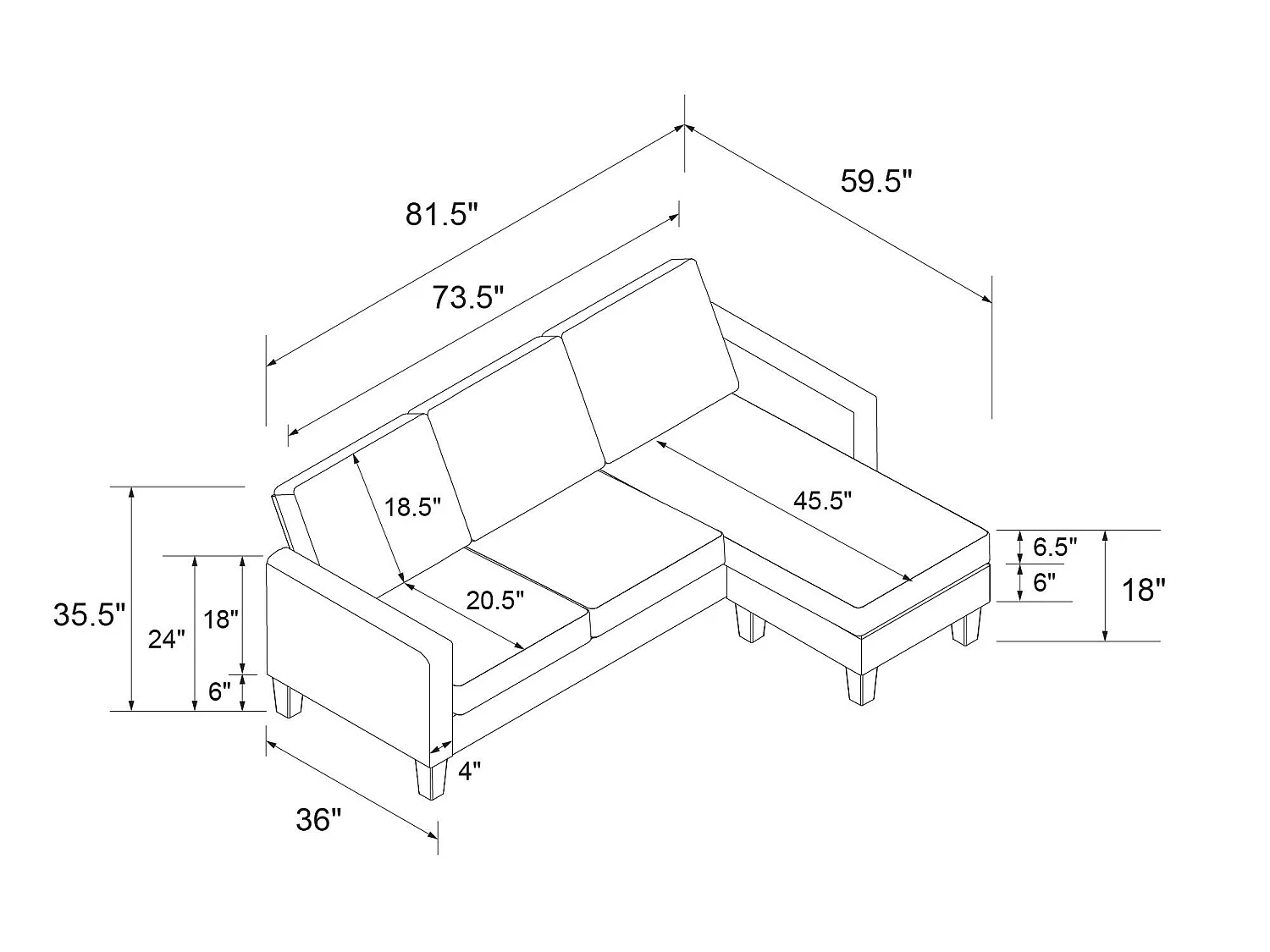 Sofá 3 plazas con chaise longue en chenilla azul