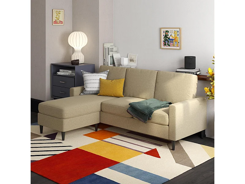 Kaci | Canapé 3 places avec chaise longue en tissu beige