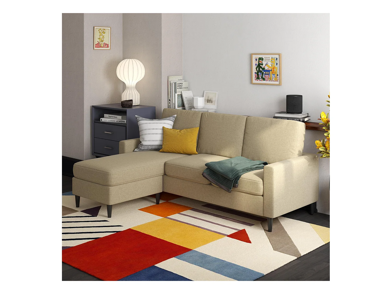 Sofa 3 zits met chaise lounge in linnen beige