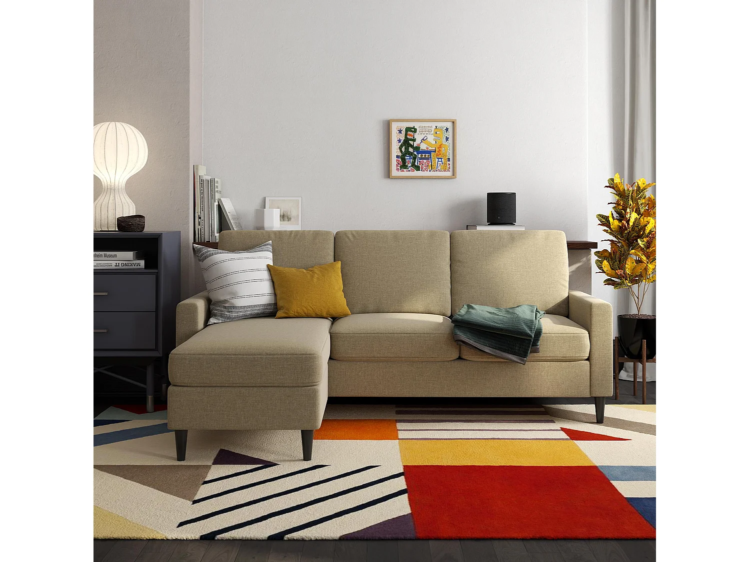 Sofa 3 zits met chaise lounge in linnen beige