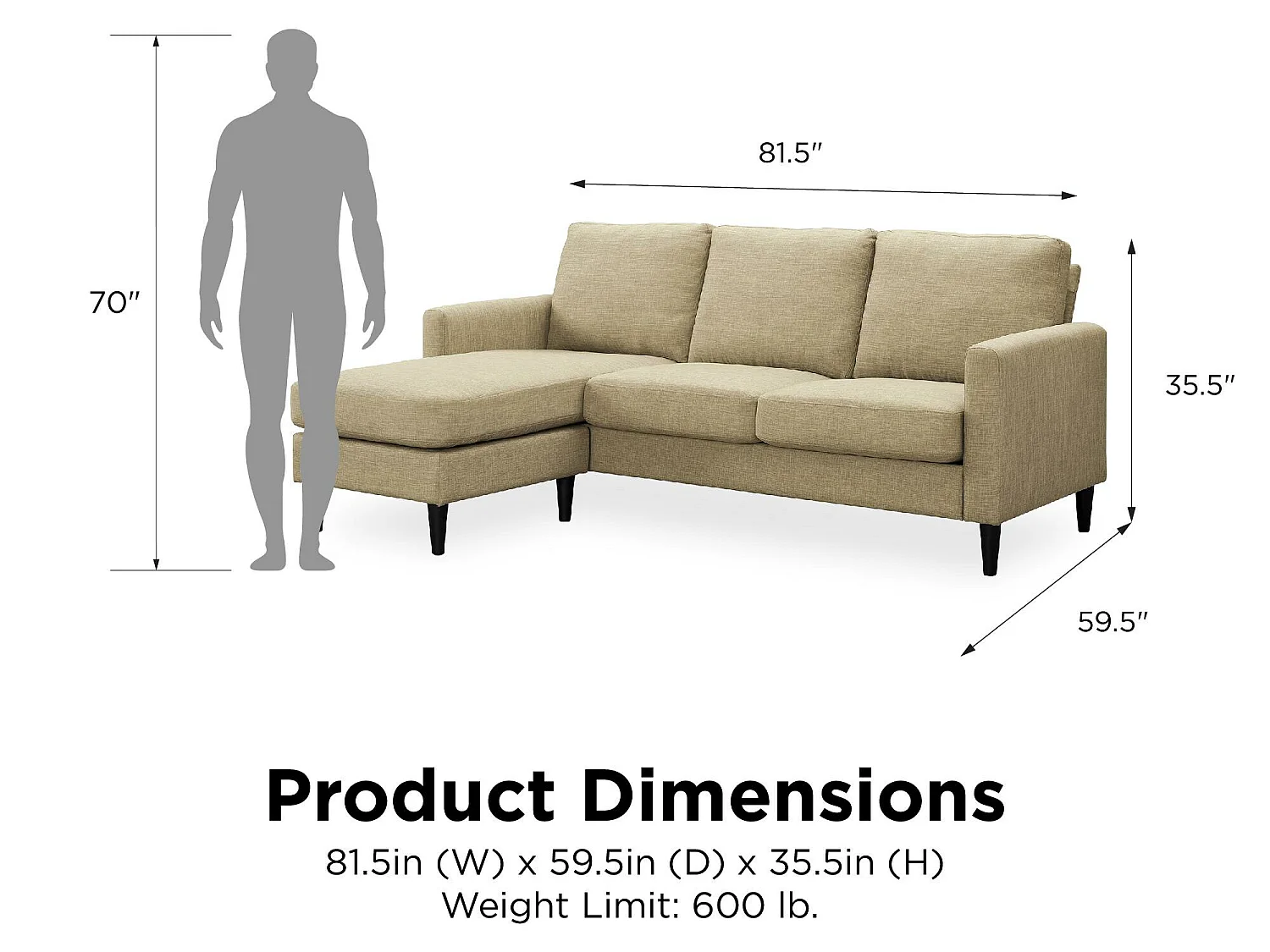 Sofa 3 zits met chaise lounge in linnen beige