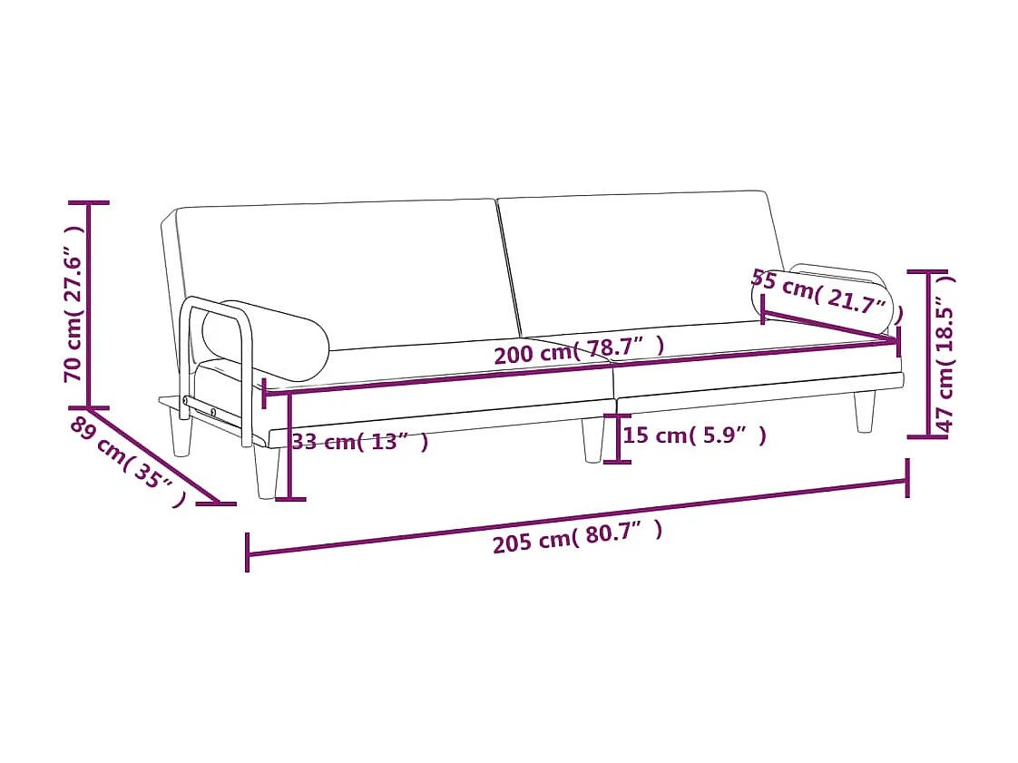Divano Letto con Braccioli Crema in Tessuto