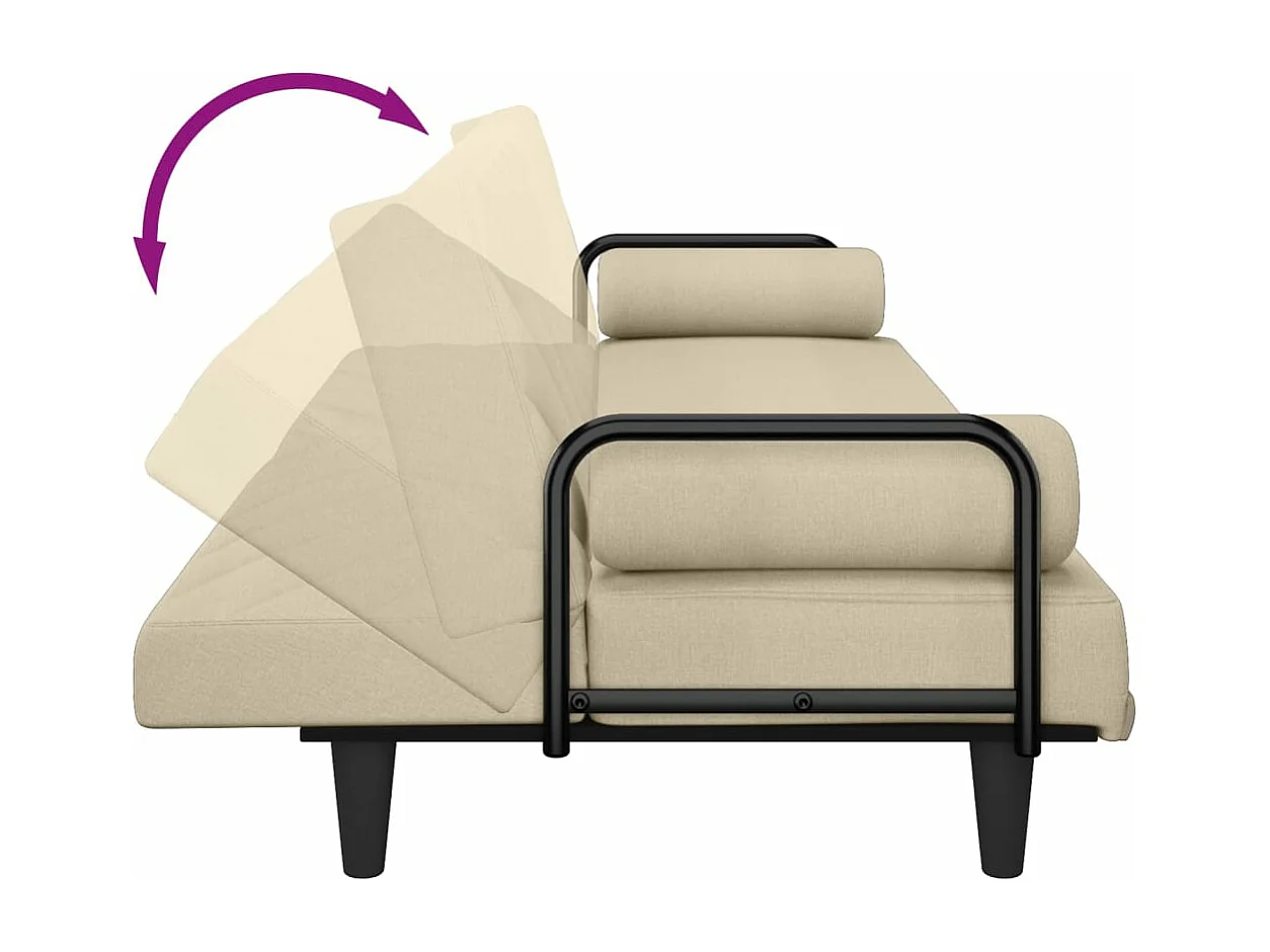 Divano Letto con Braccioli Crema in Tessuto