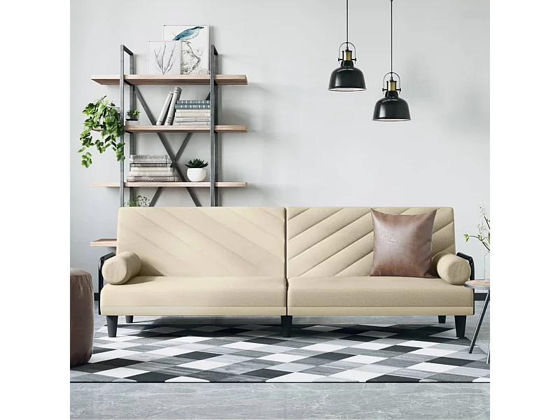 Divano Letto con Braccioli Crema in Tessuto