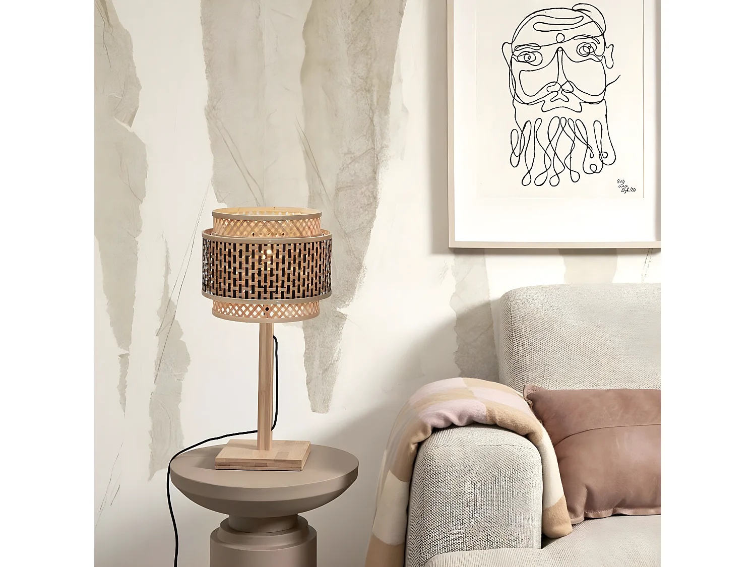 Handgewebte Bambuslampe Bhutan Good & Mojo - Beige