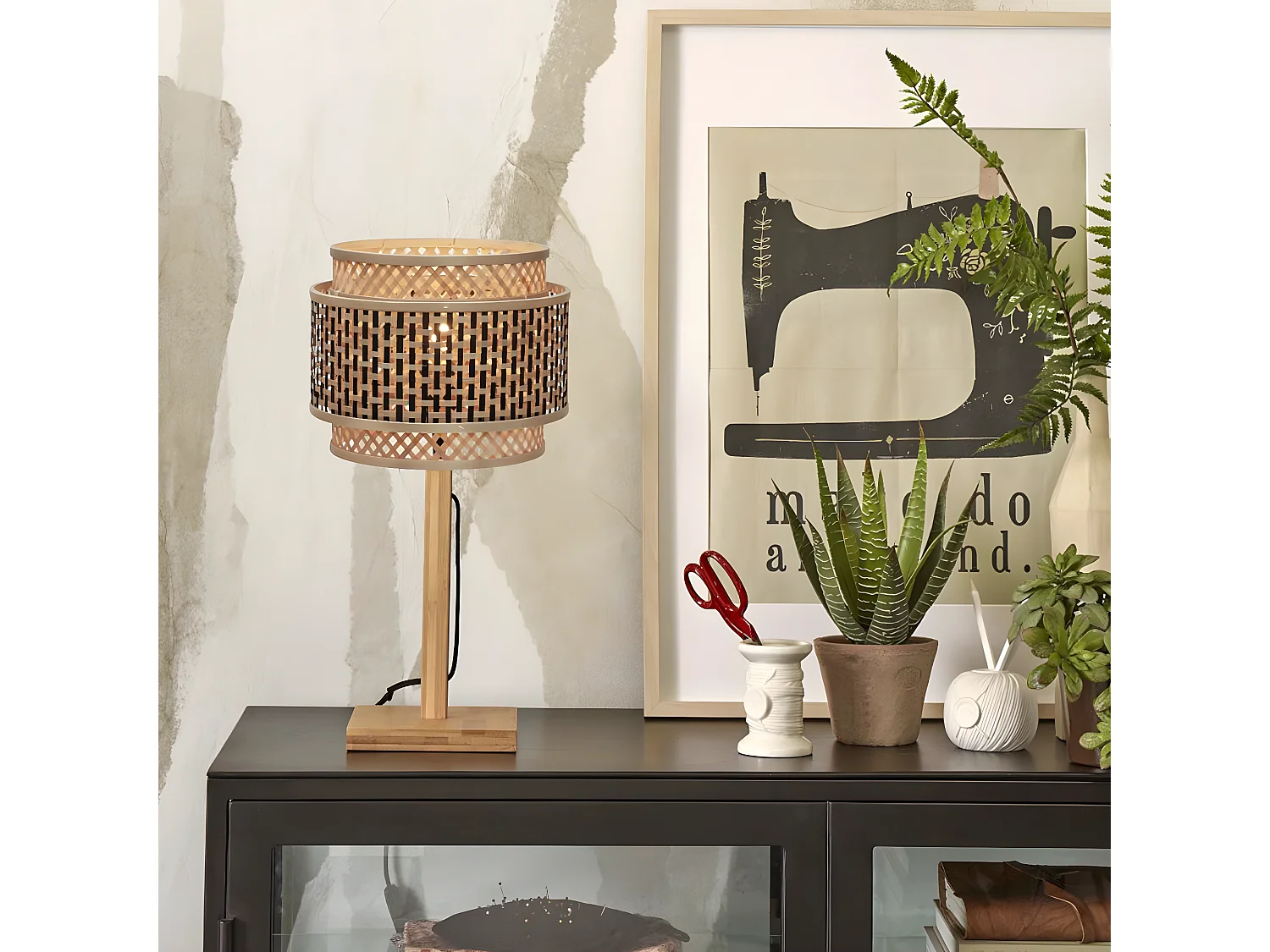 Handgewebte Bambuslampe Bhutan Good & Mojo - Beige