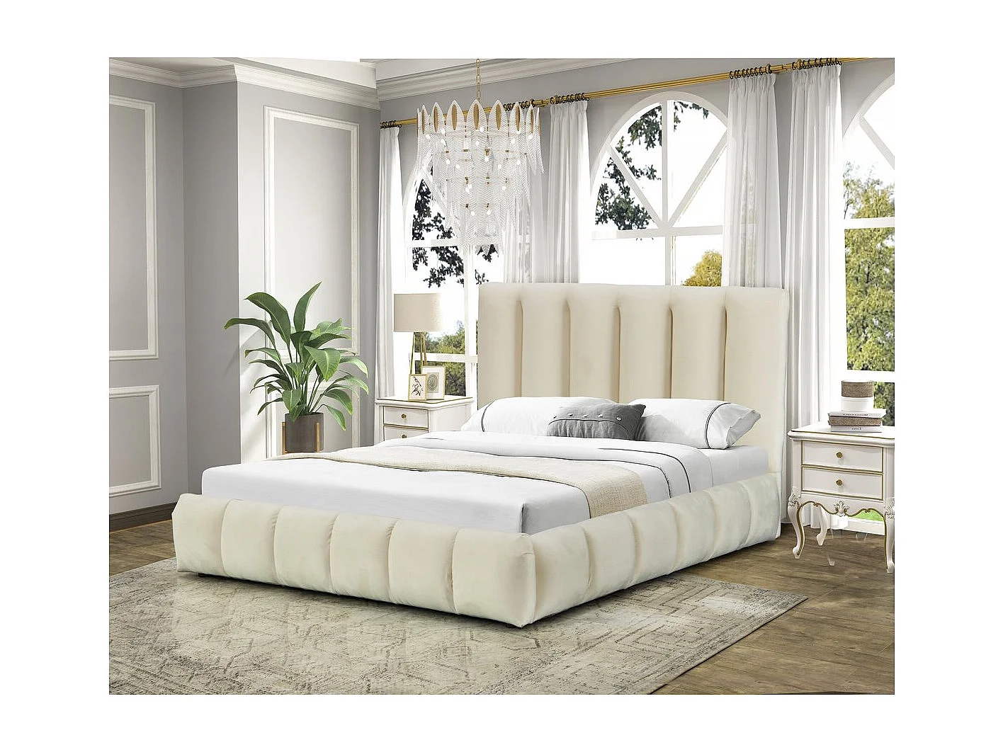 Bed met opbergruimte "Annie" in beige fluweel 160x200 cm