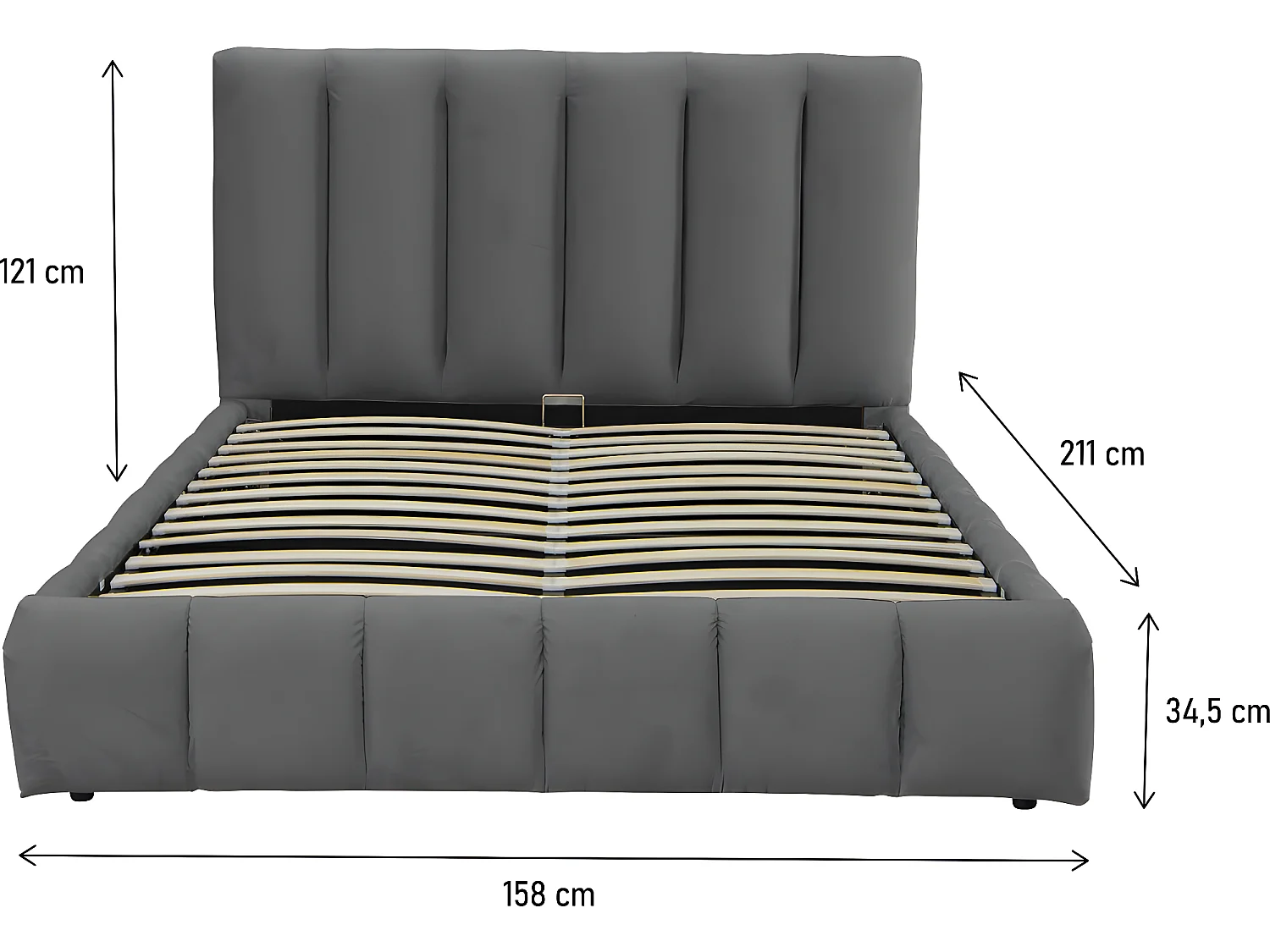 Bed met opbergruimte "Annie" in grijze fluwelen stof 140x190cm - Praktische opslag en ultiem comfort