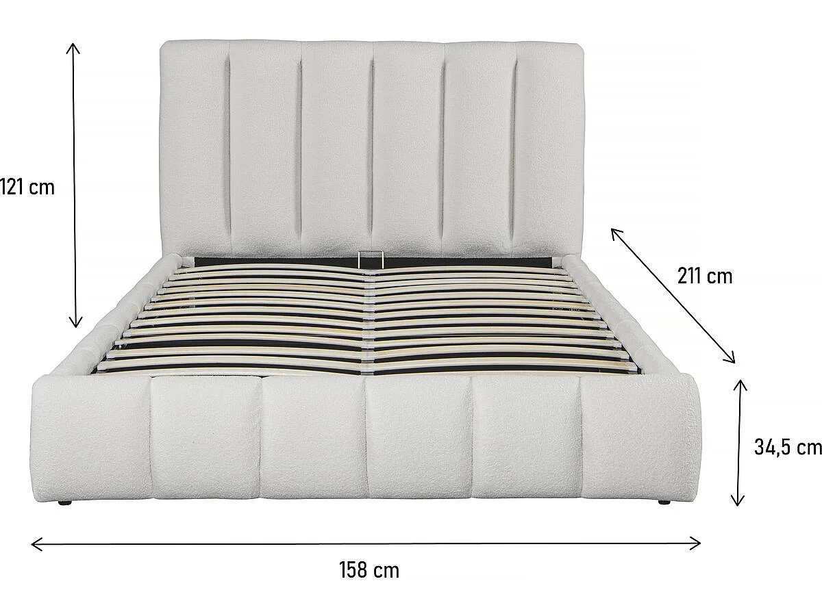 Lit bouclette avec coffre "Annie" - 140 x 190 cm - Blanc