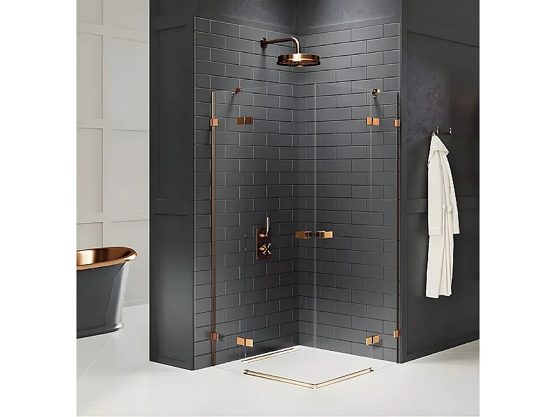Cabine de douche 90x90cm 2 portes pivotantes,TAHITI COPPER BRUSHED, cuivre brossé,acces d'angle