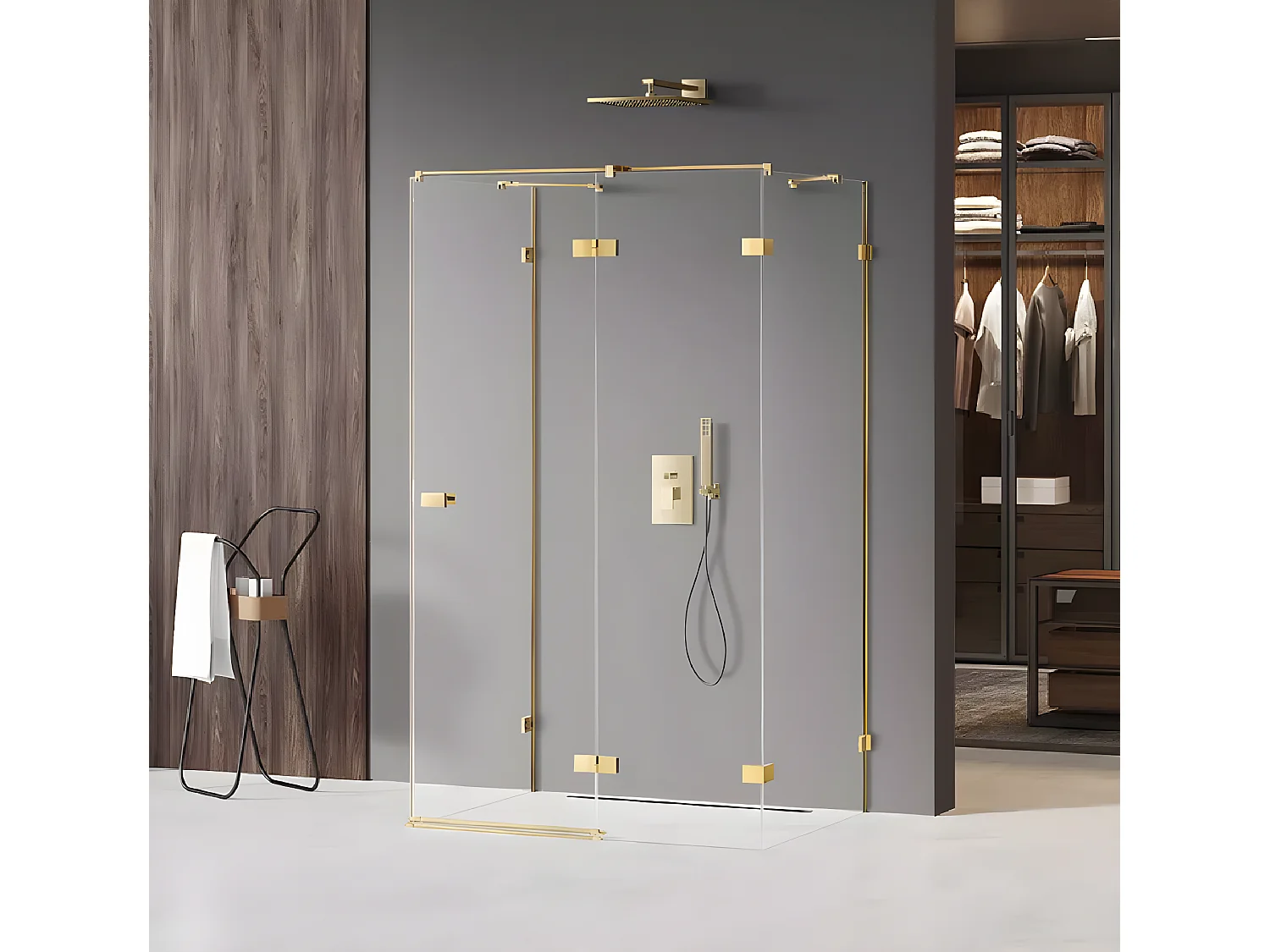 Cabine de douche  droite 110x70 pivotante MIAMI GOLD,couleur: doré, accès de face
