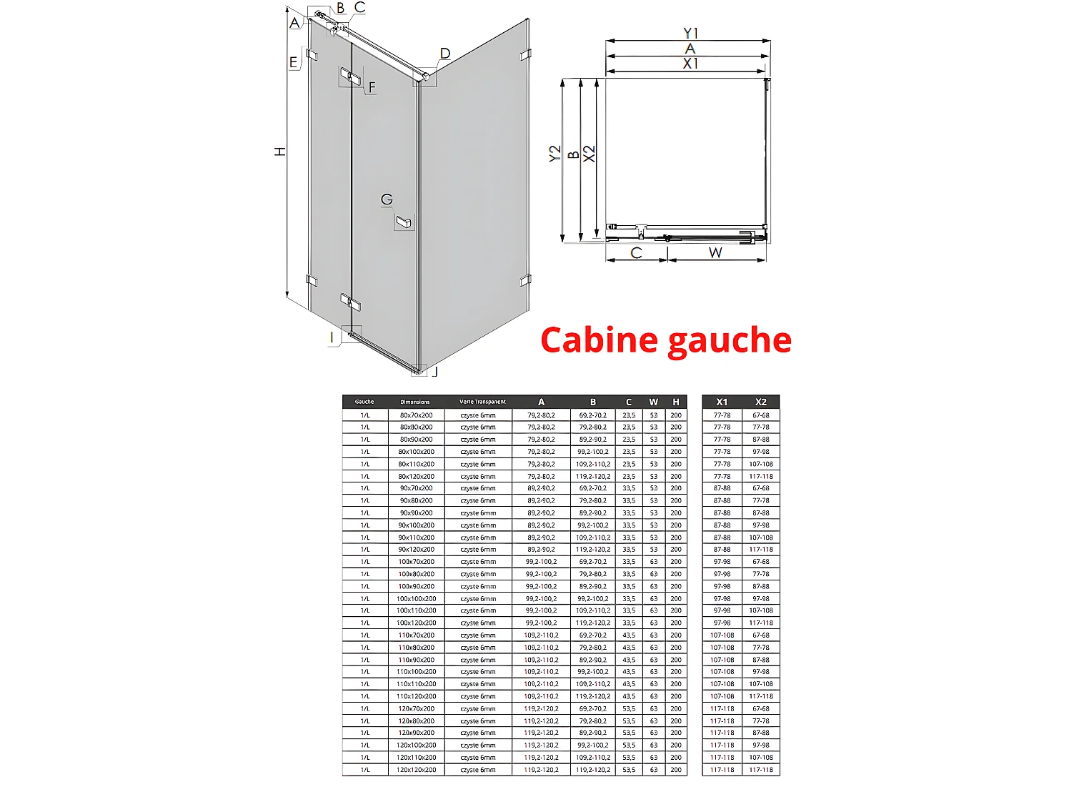 Cabine de douche blanc 120x100cm,pivotante gauche  SANTORINI WHITE, acces de face