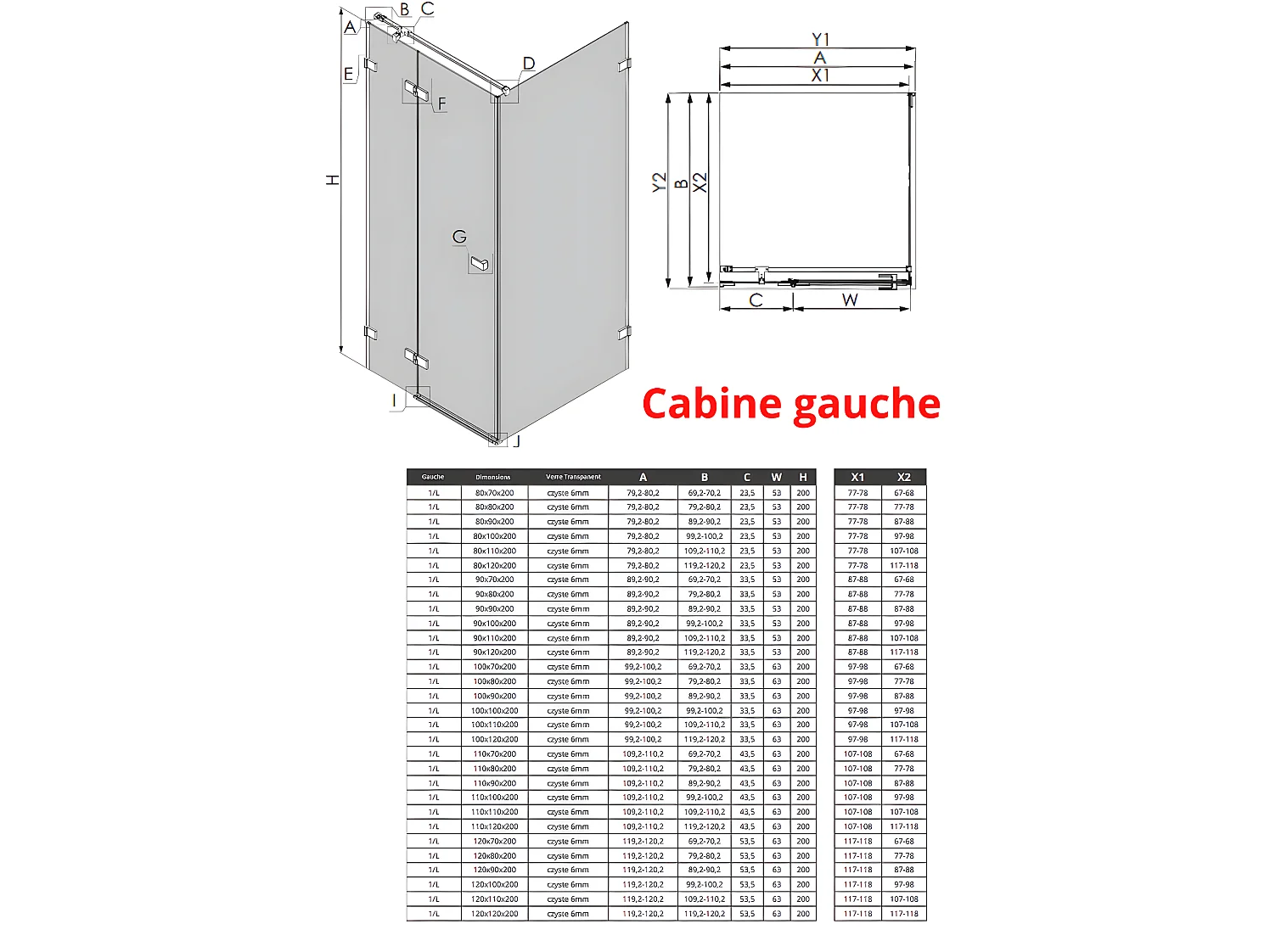 Cabine de douche blanc 120x100cm,pivotante gauche  SANTORINI WHITE, acces de face