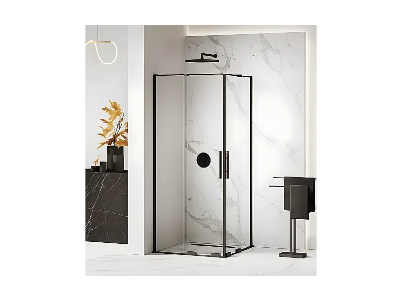 Cabine de douche 90x110 cm,coulissante CANARIES NOIR, noir, acces d'angle