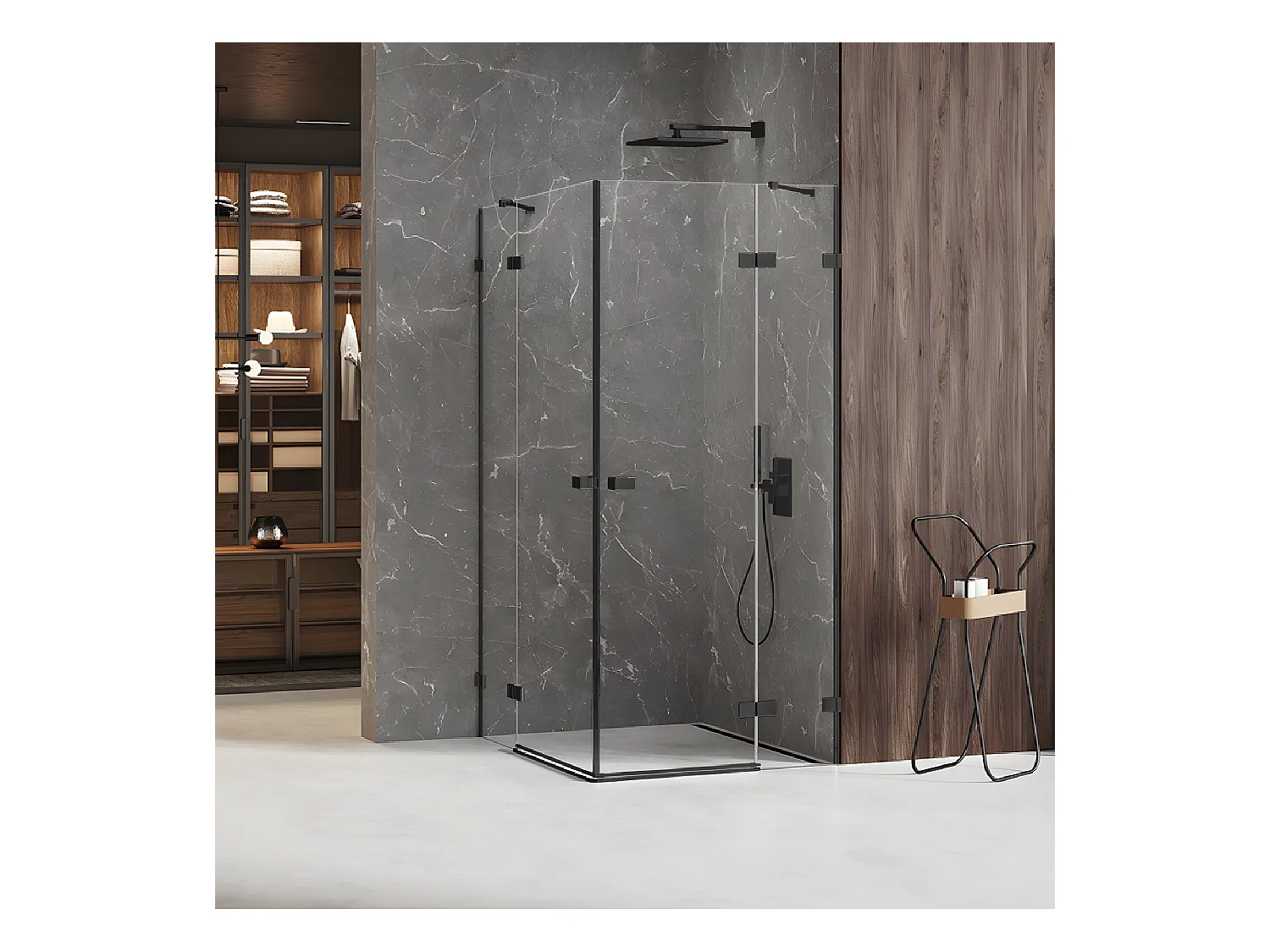 Cabine de douche 90x120cm 2 portes pivotantes,BORA BORA BLACK, noir,acces d'angle