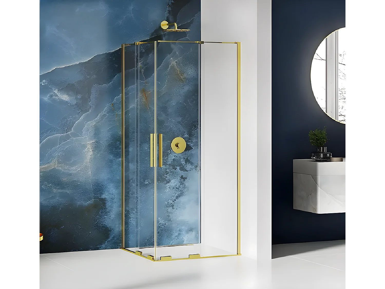 Cabine de douche 110x120 cm,coulissante HAWAII GOLD, doré, acces d'angle