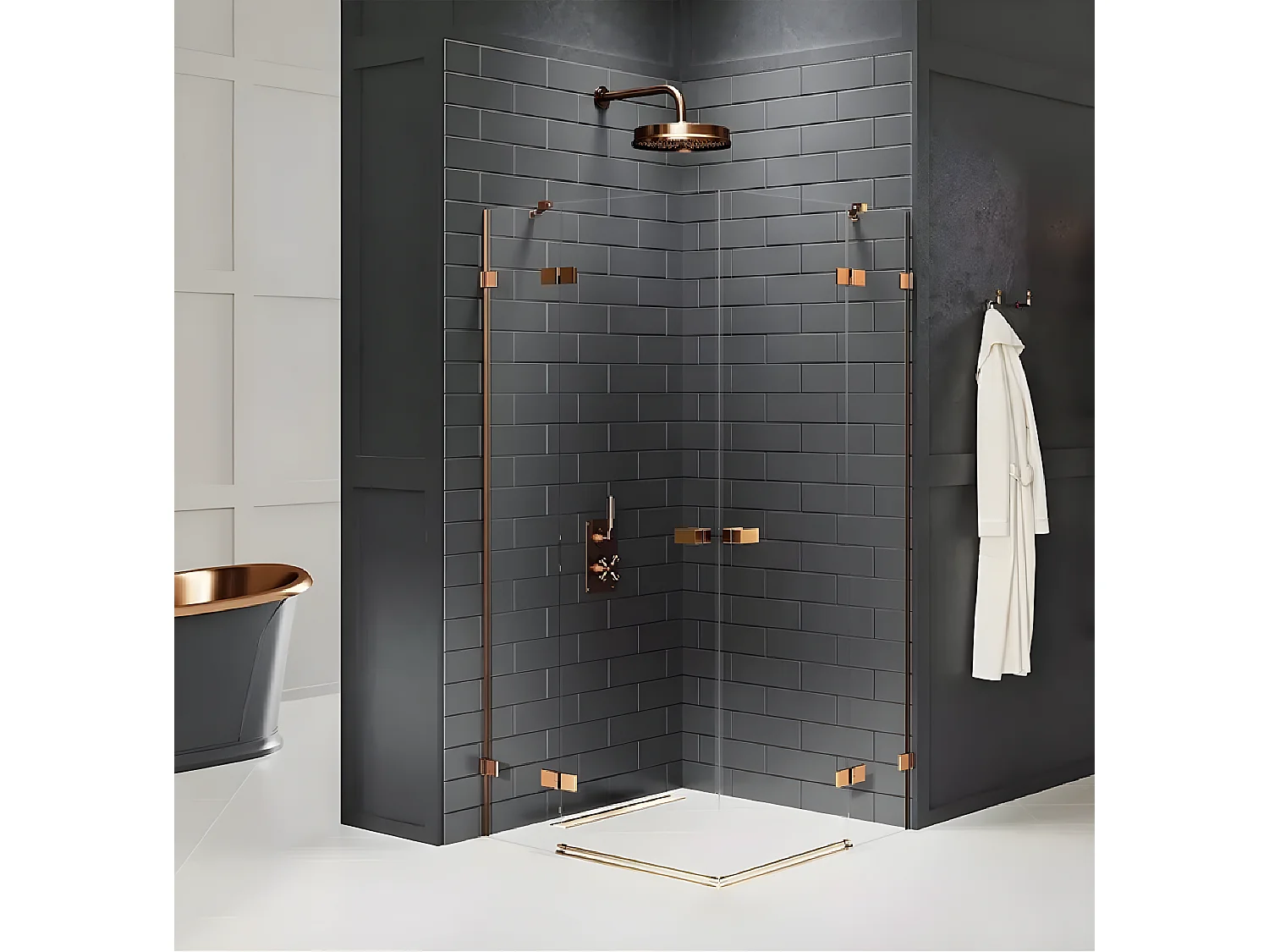 Cabine de douche 120x110cm 2 portes pivotantes,TAHITI COPPER BRUSHED, cuivre brossé,acces d'angle