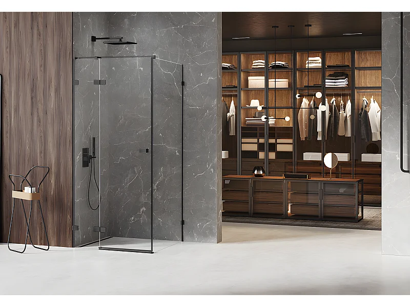 Cabine de douche noire 90x100cm,pivotante gauche  BORA BORA BLACK, acces de face