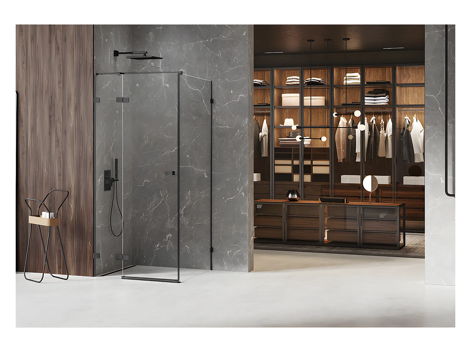 Cabine de douche noire 90x100cm,pivotante gauche  BORA BORA BLACK, acces de face