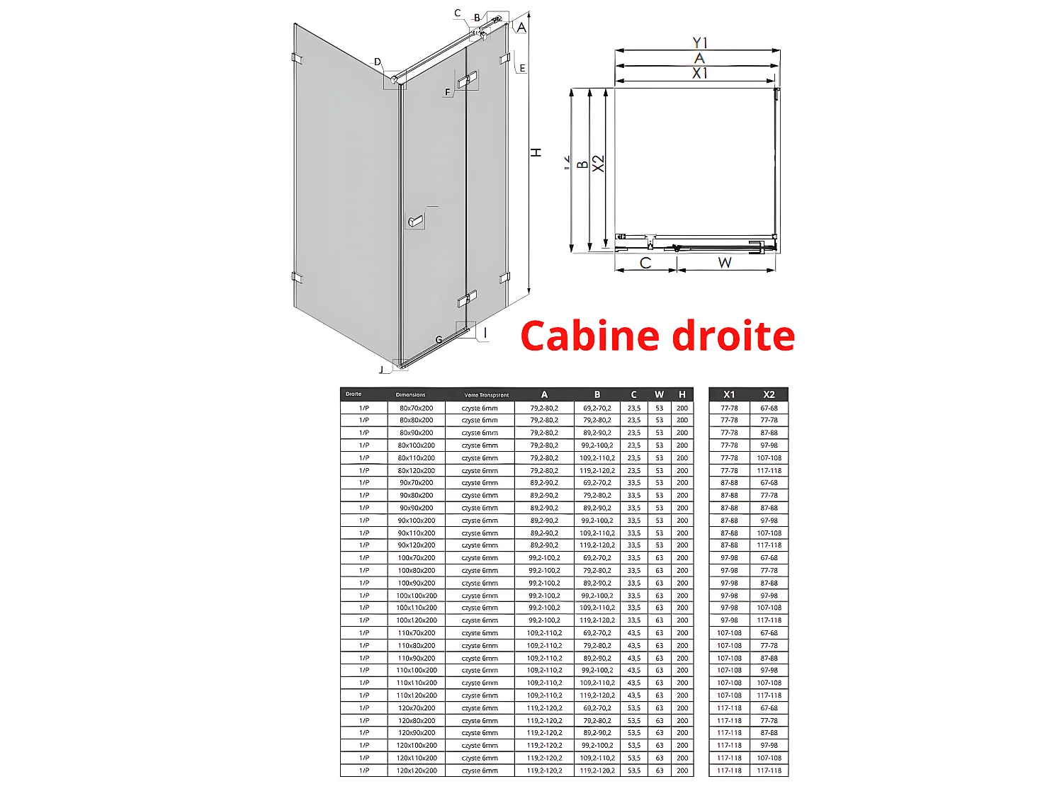 Cabine de douche noire 100x90cm,pivotante droite  BORA BORA BLACK, acces de face