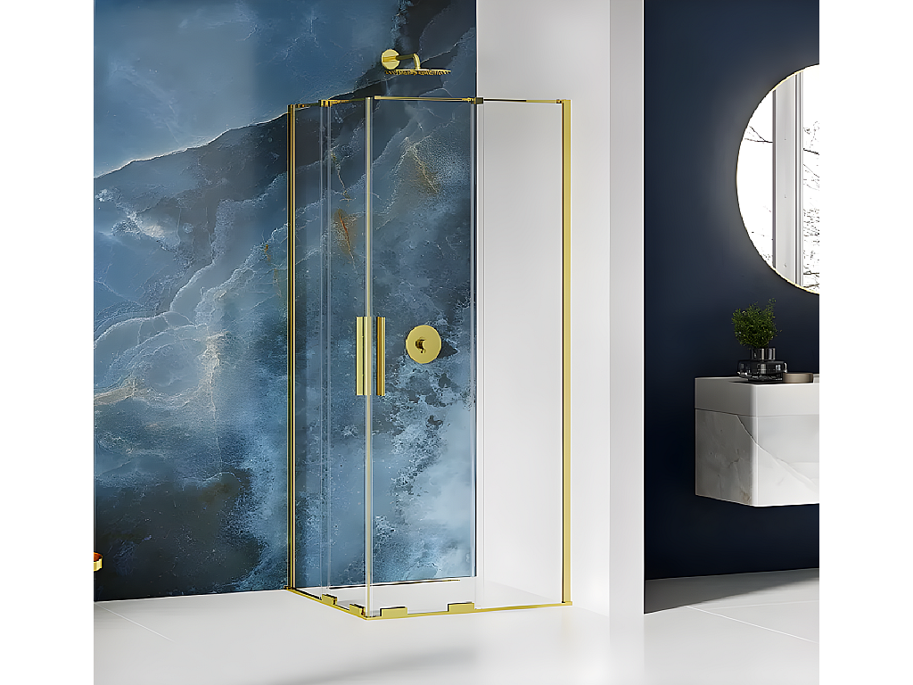 Cabine de douche 80x100 cm,coulissante HAWAII GOLD, doré, acces d'angle