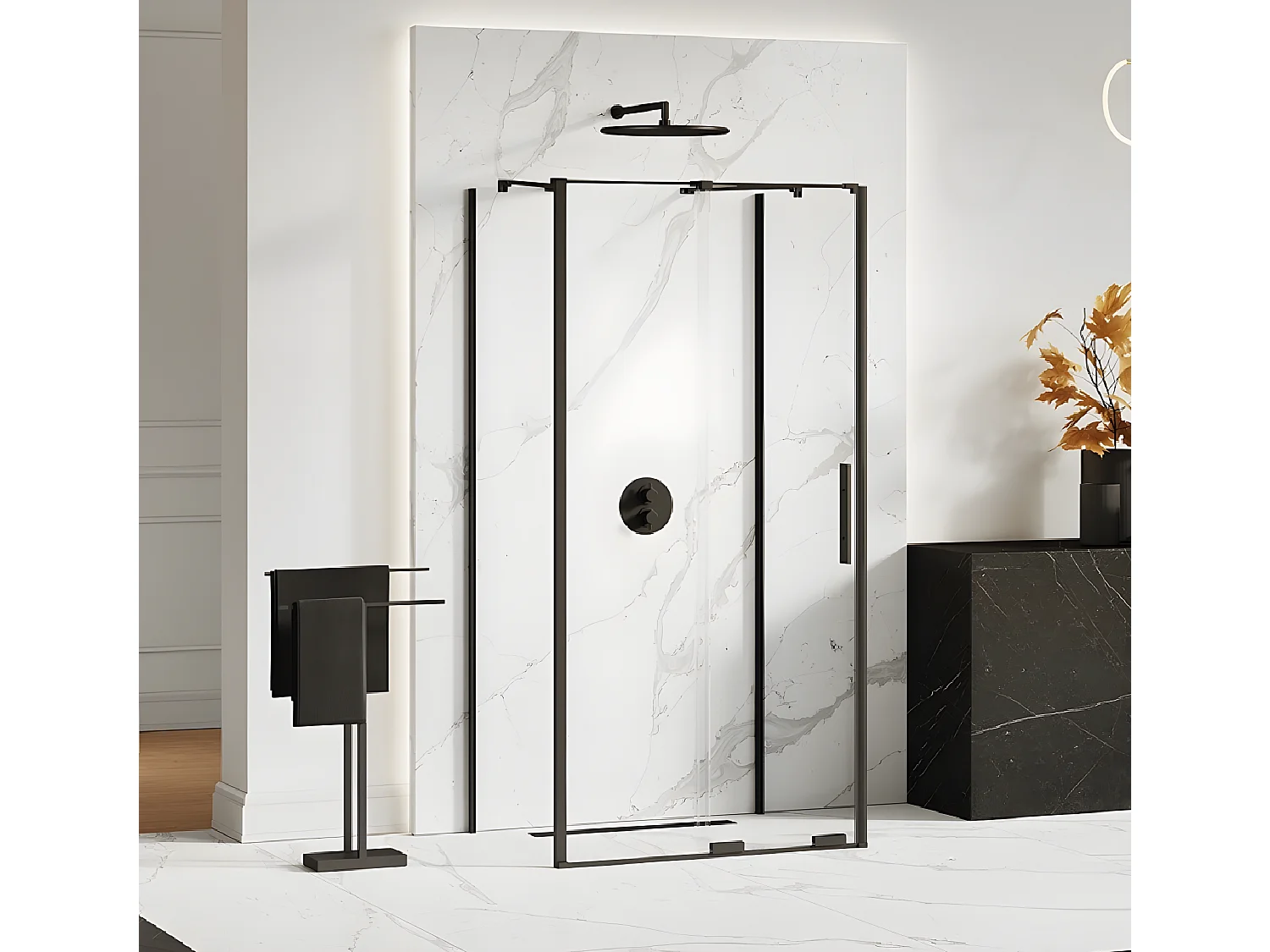 Cabine de douche  140x90 coulissante noire CANARIES NOIR, accès de face