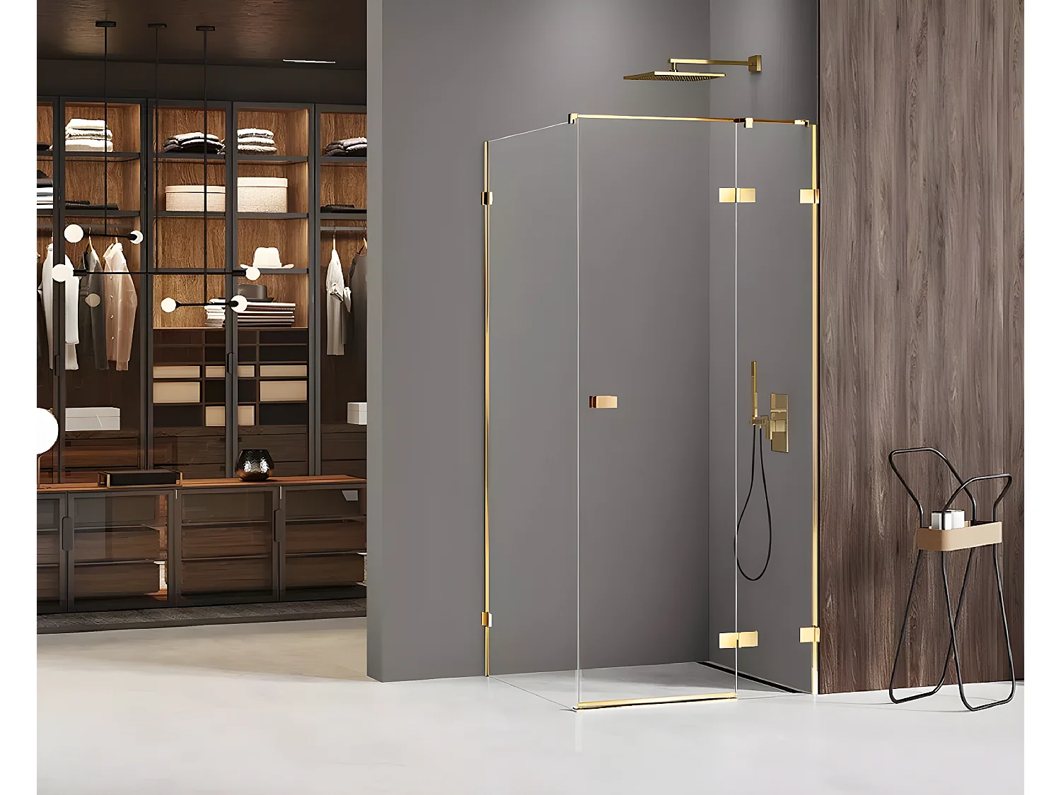 Cabine de douche doré  110x80 cm,pivotante gauche  MIAMI GOLD SHINE,  acces de face
