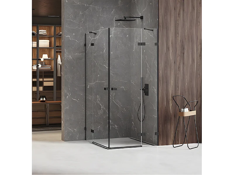 Cabine de douche 90x100cm 2 portes pivotantes,BORA BORA BLACK, noir,acces d'angle