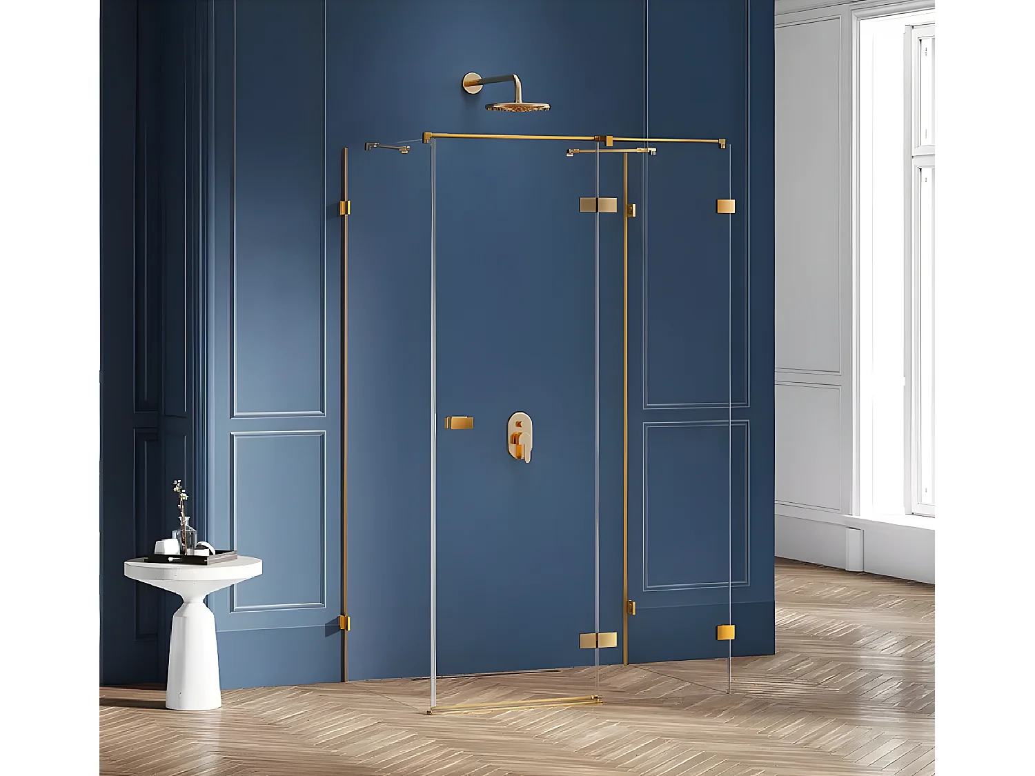 Cabine de douche  droite 120x110 pivotante BALI GOLD BRUSHED,couleur: doré brossé, accès de face