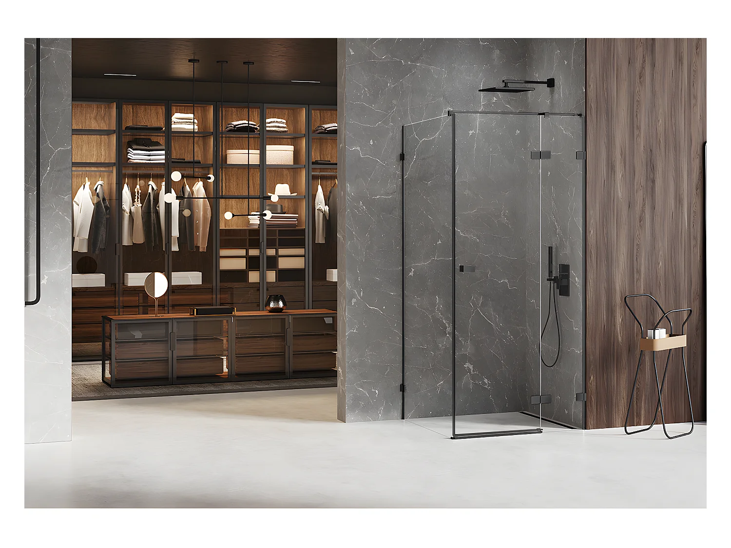 Cabine de douche noire 120x120cm,pivotante droite  BORA BORA BLACK, acces de face