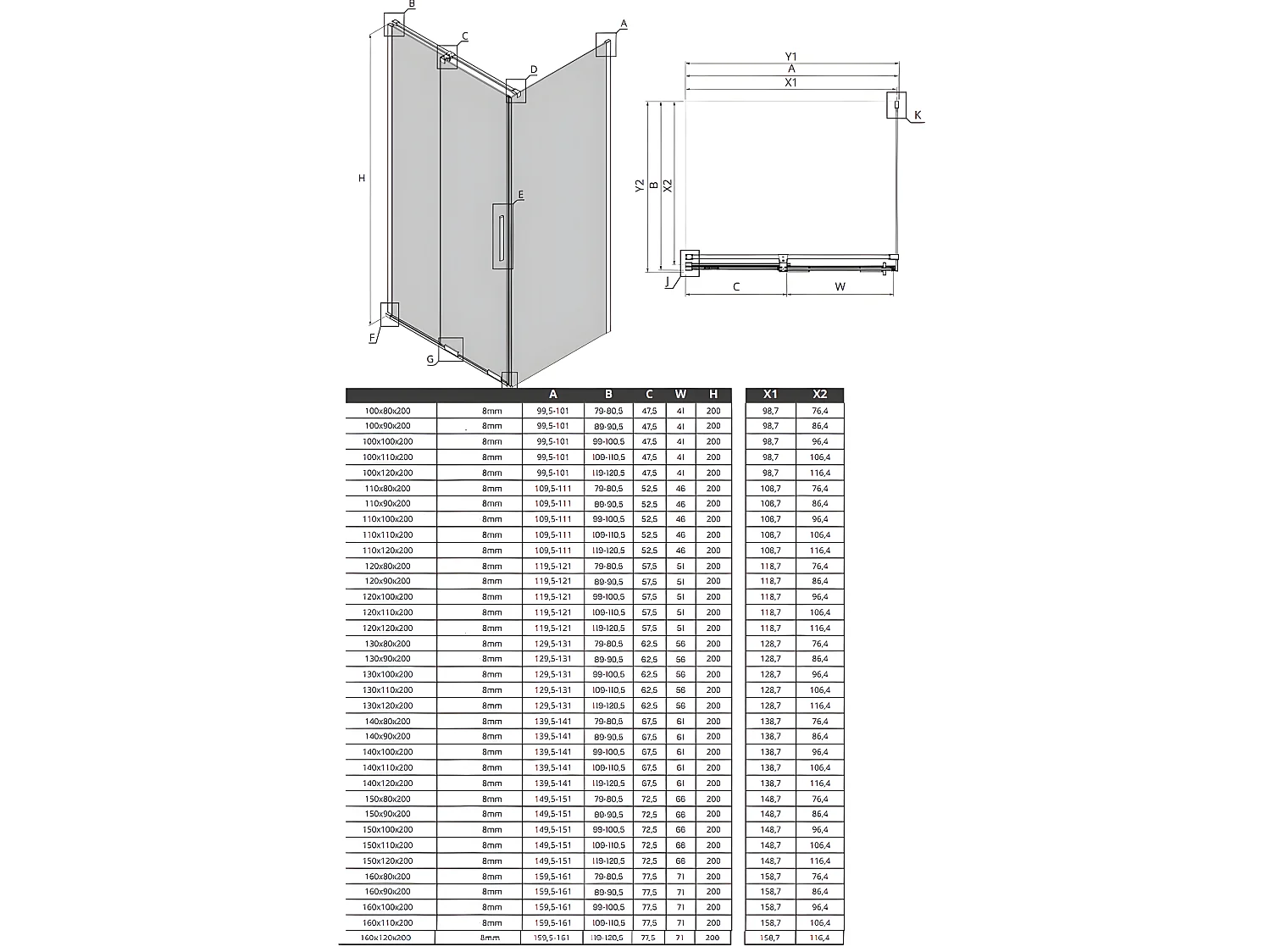 Cabine de douche 130x80cm coulissante MALDIVES CHROME, chrome, acces de face