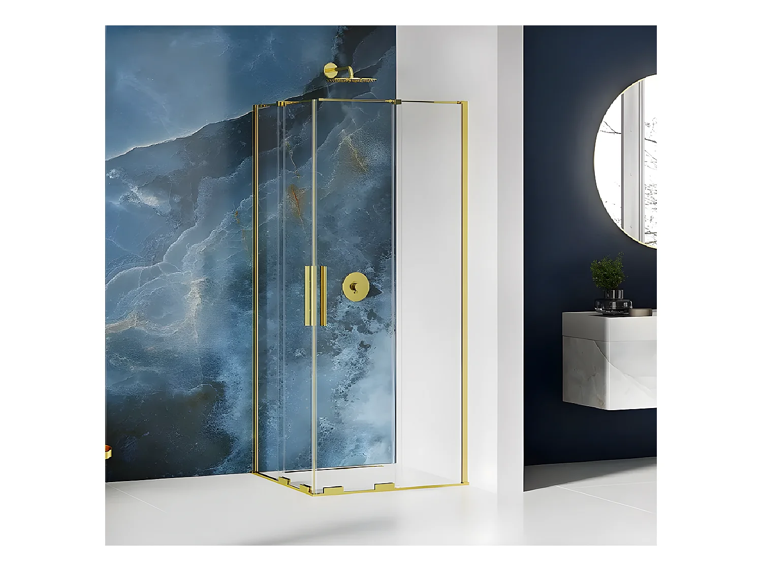 Cabine de douche 90x120 cm,coulissante HAWAII GOLD, doré, acces d'angle