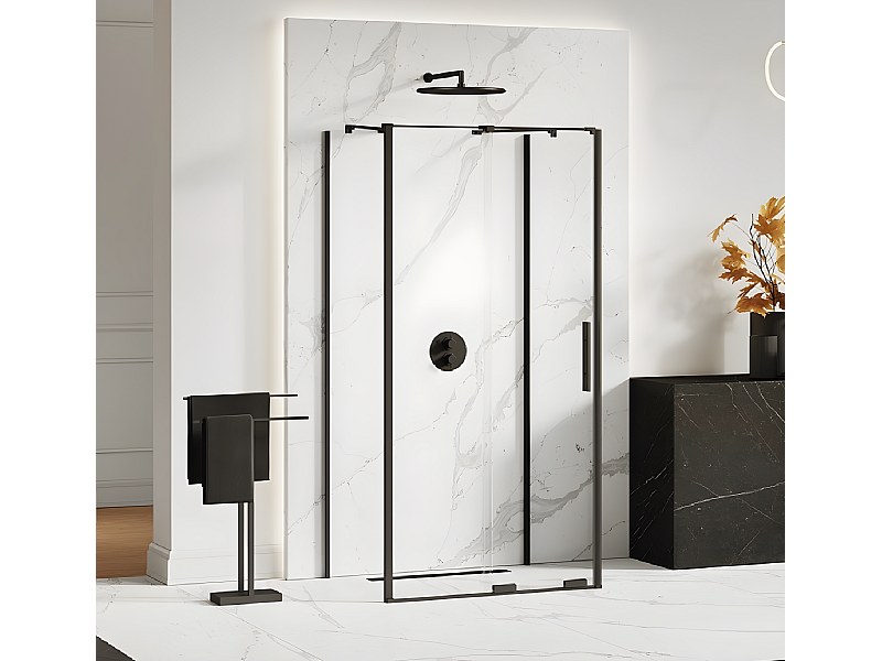 Cabine de douche 110x100 coulissante noire CANARIES NOIR, accès de face